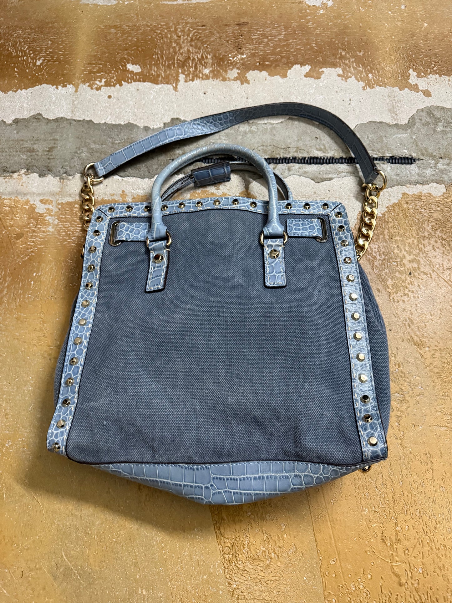 Micheal Kors Hamilton tote crocodile leather denim bag