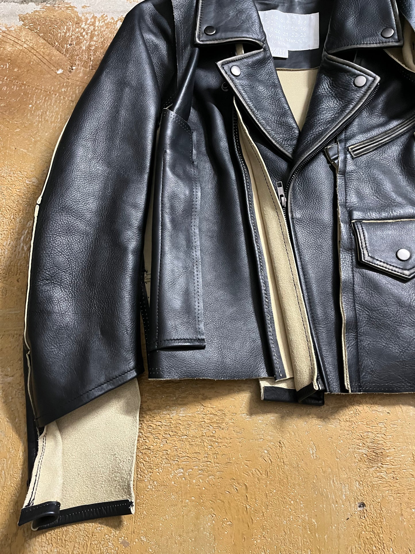 H&M maison margiela deconstructed leather motor jacket - S