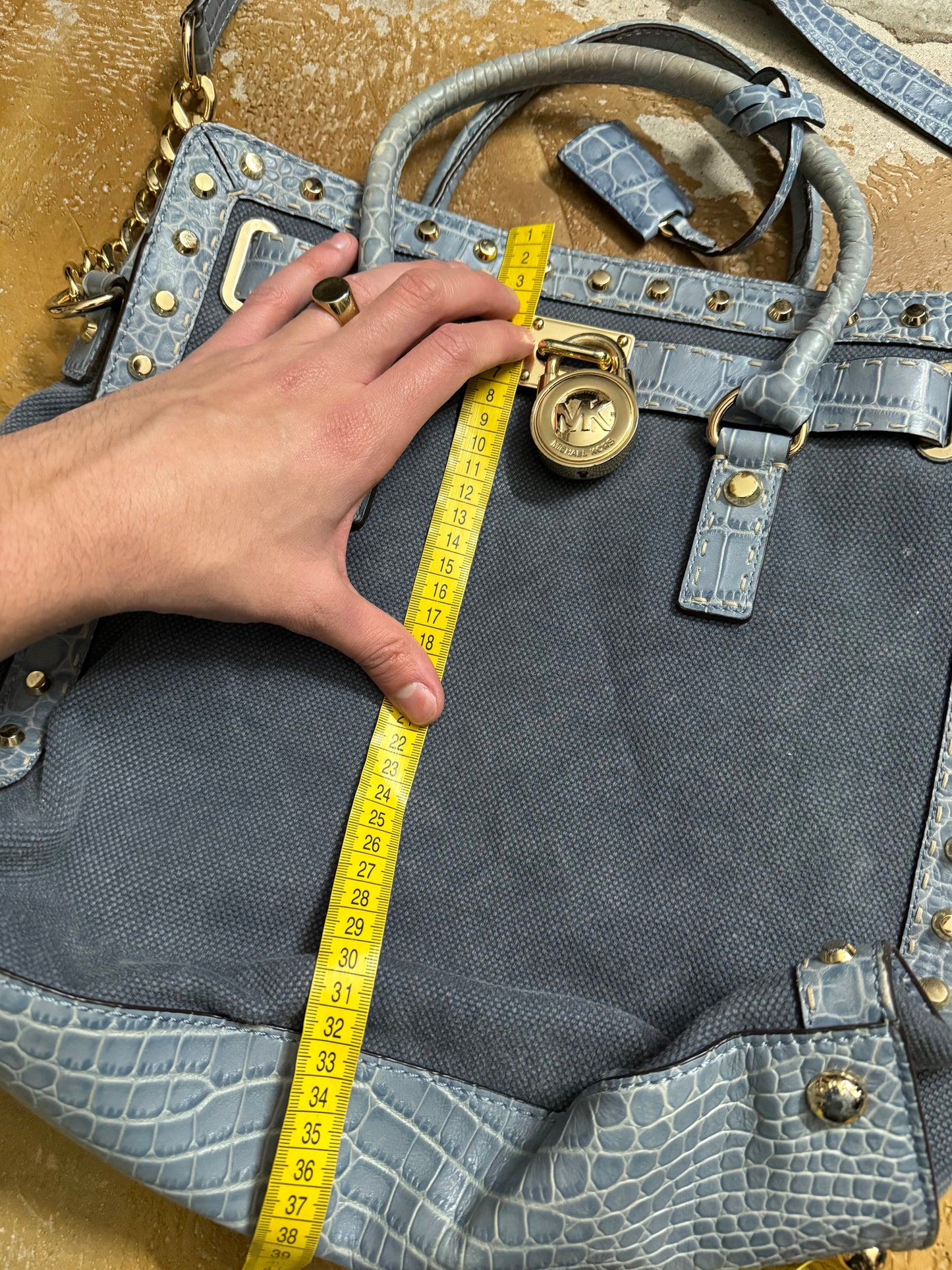 Micheal Kors Hamilton tote crocodile leather denim bag