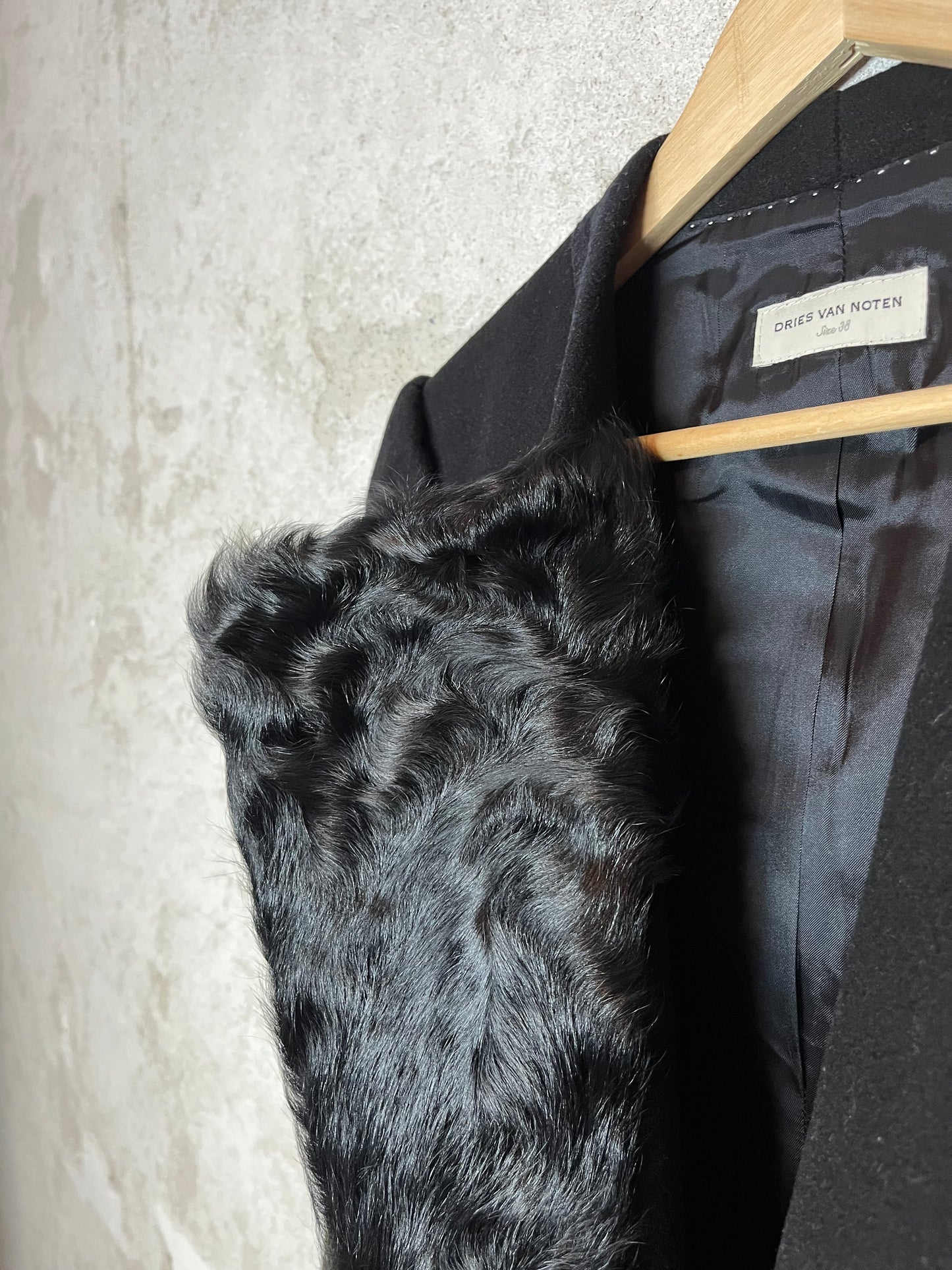 Dries van Noten fur wool trench coat jacket - S