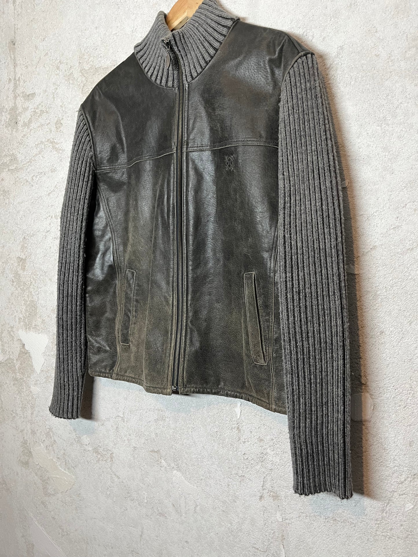 Oxbow 2000s vintage leather / knitted rib jacket - L