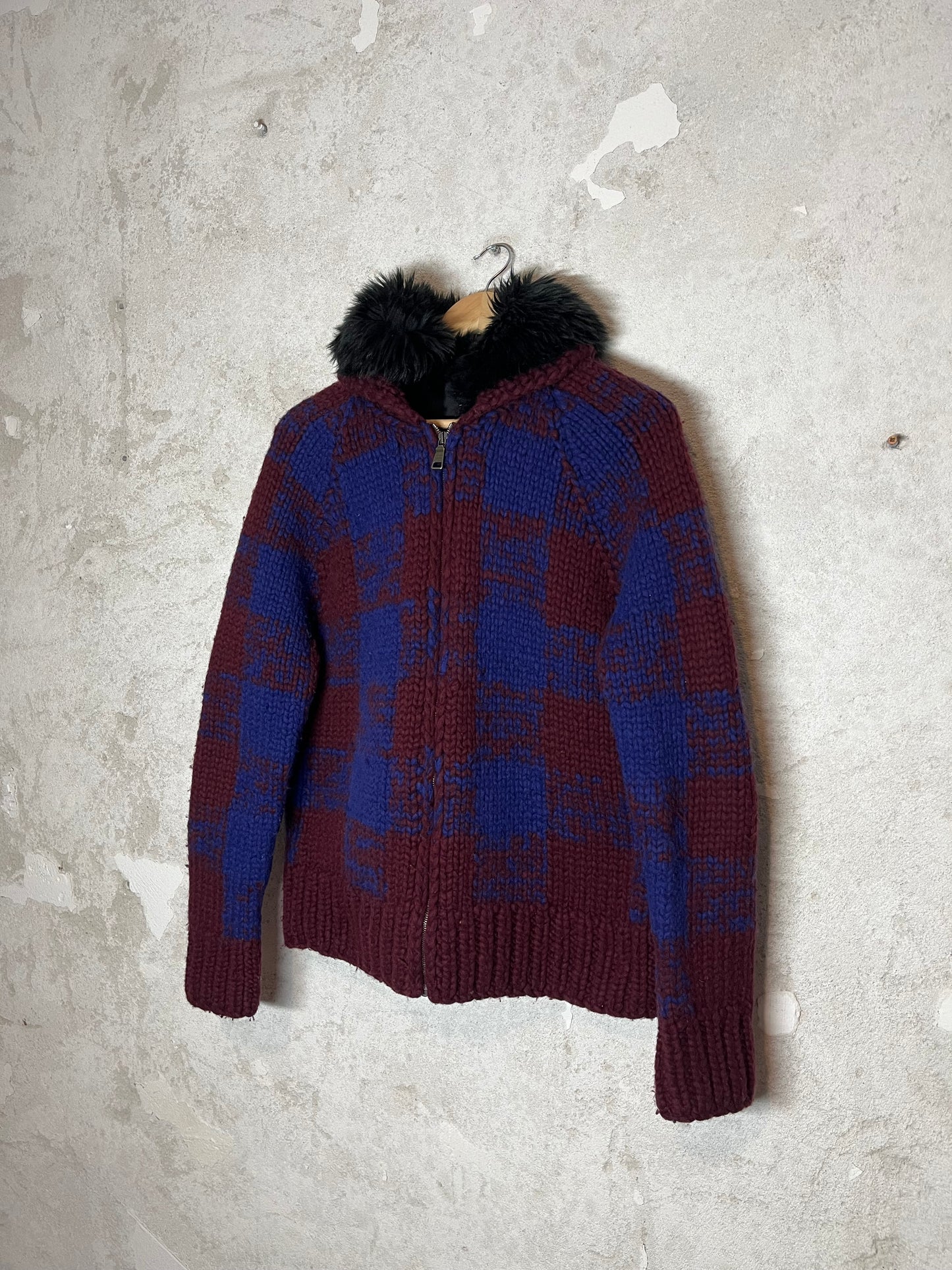 Prada heavy knit detachable fur jacket