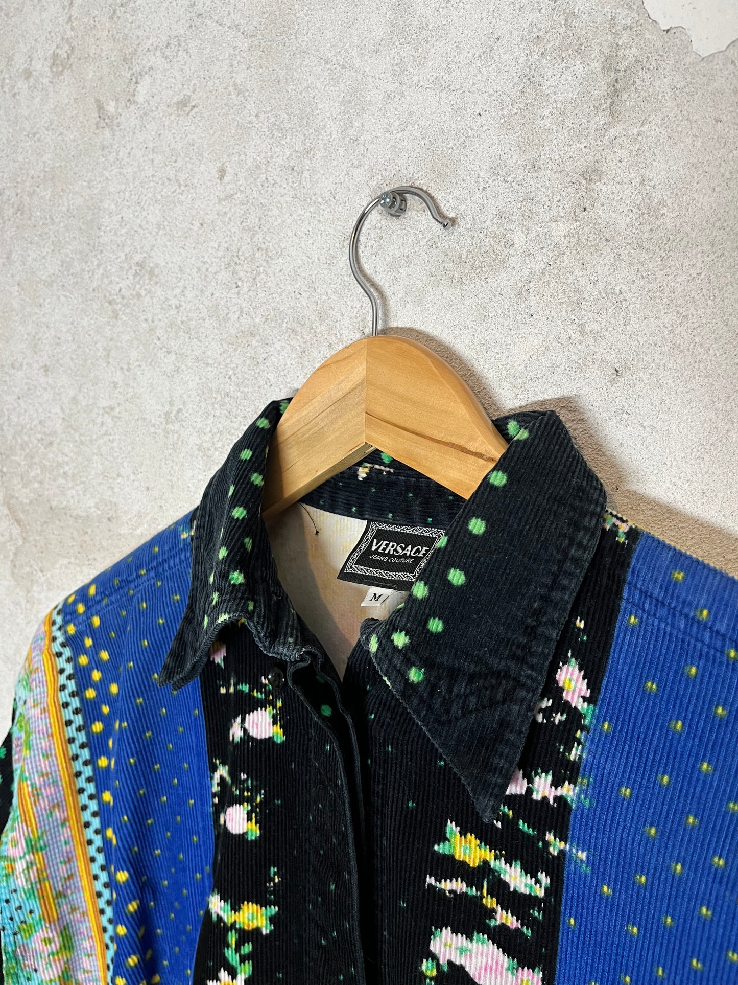 Vintage 90s Versace corduroy overshirt cats & floral - M