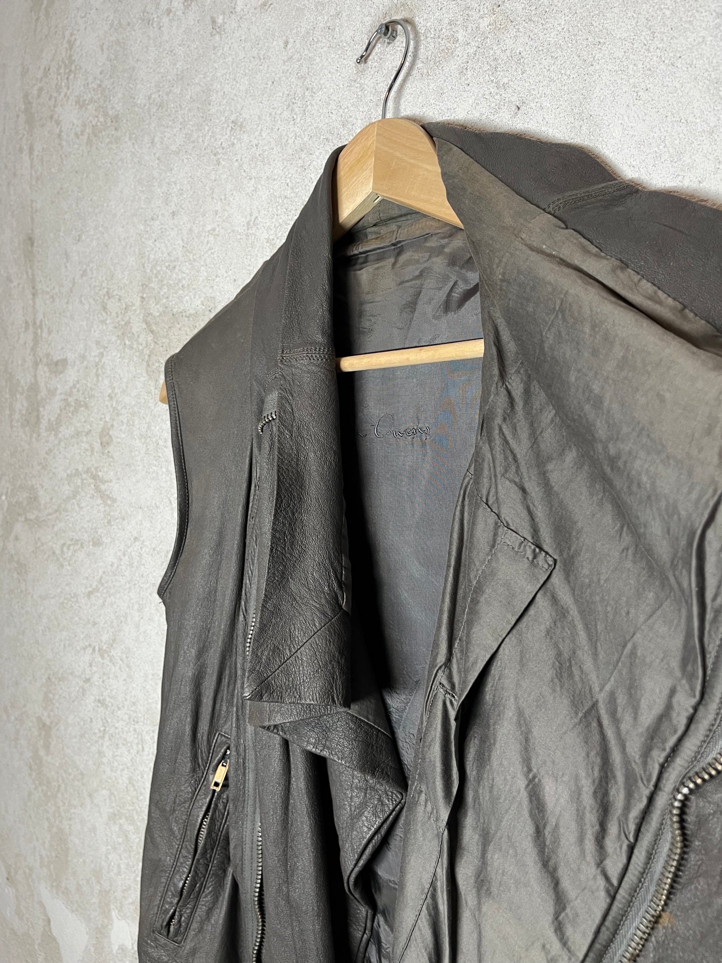 Rick Owens lamb leather sleeveless biker zipper jacket - M