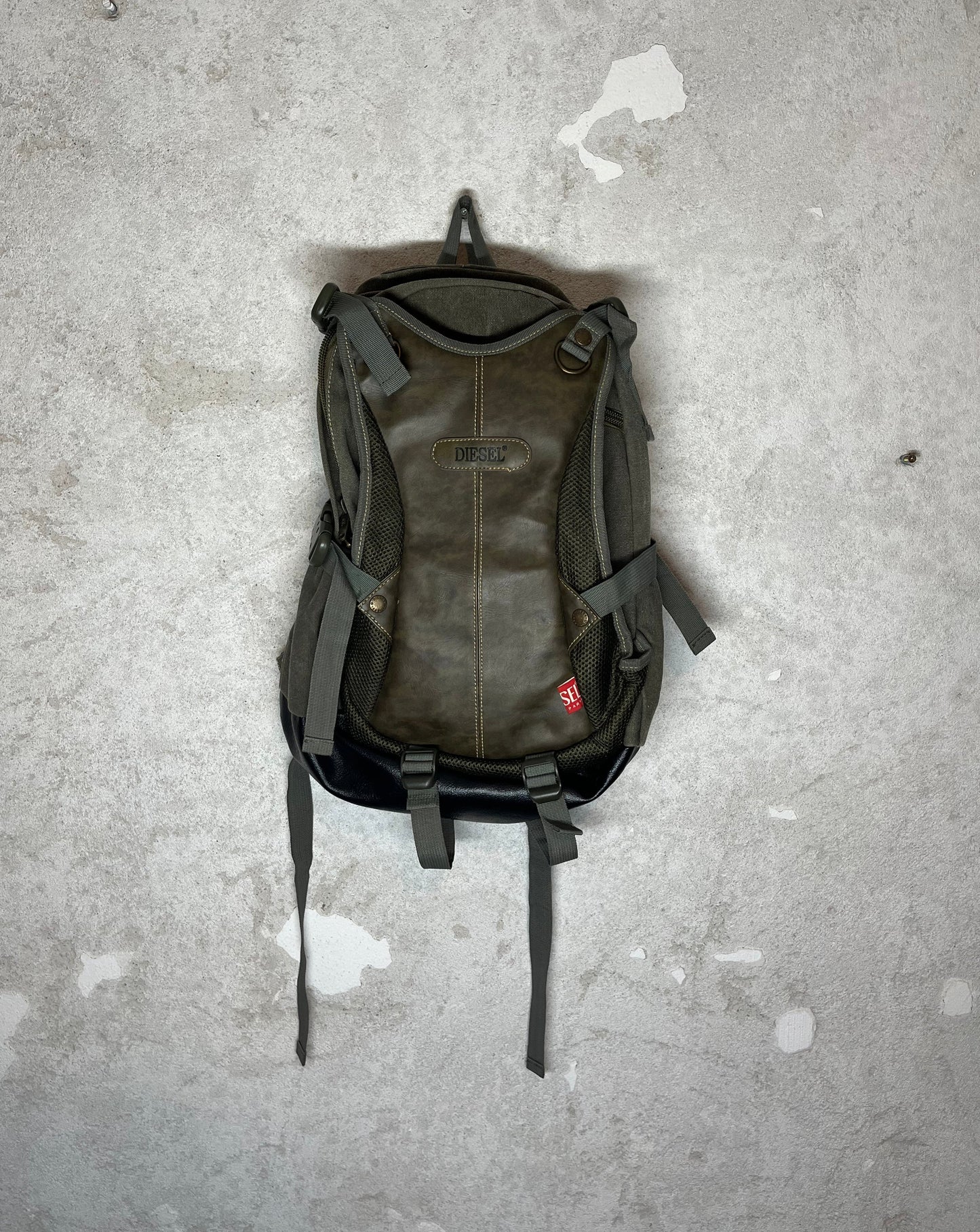 Diesel military cargo leather backpack