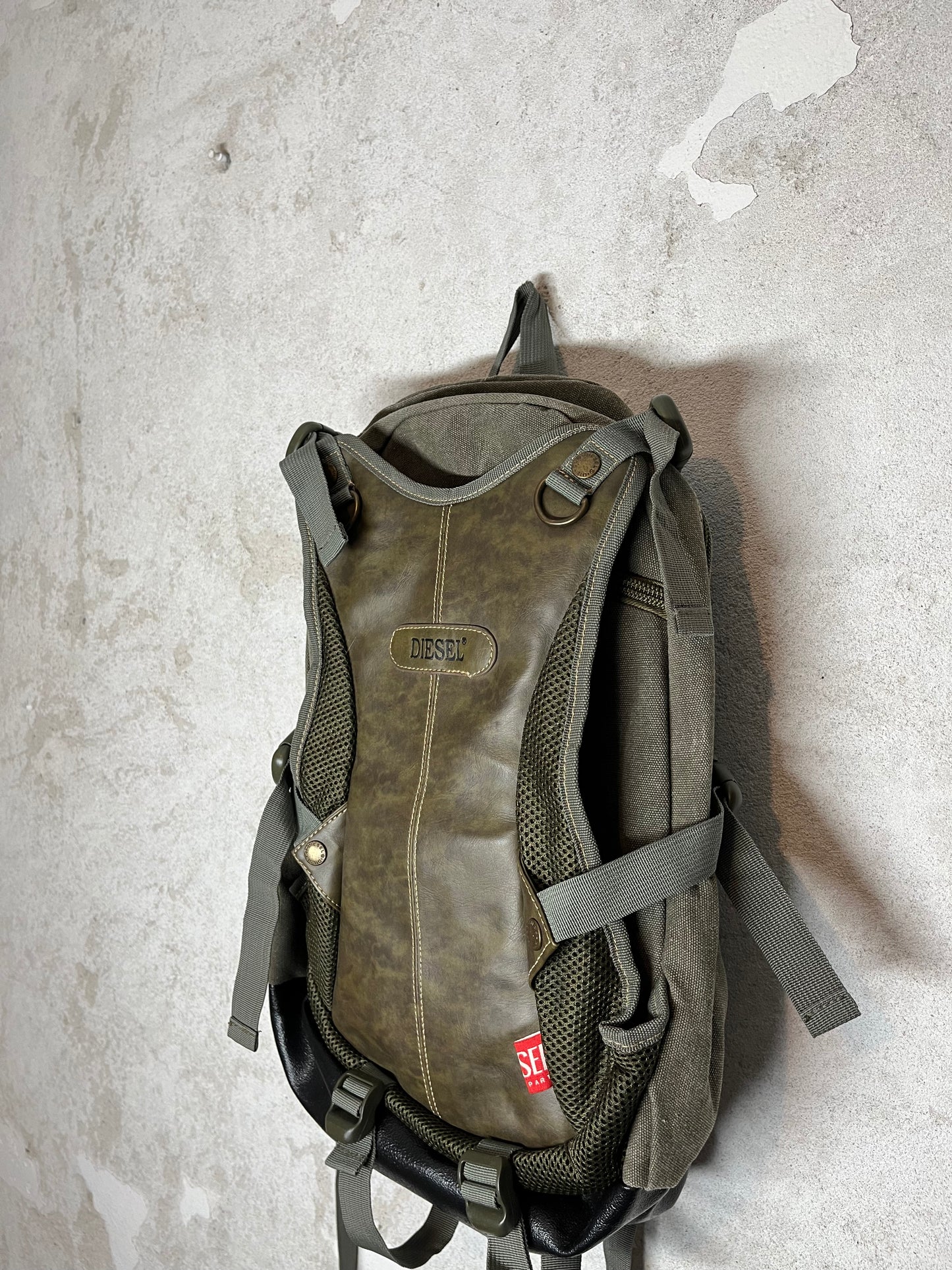 Diesel military cargo leather backpack