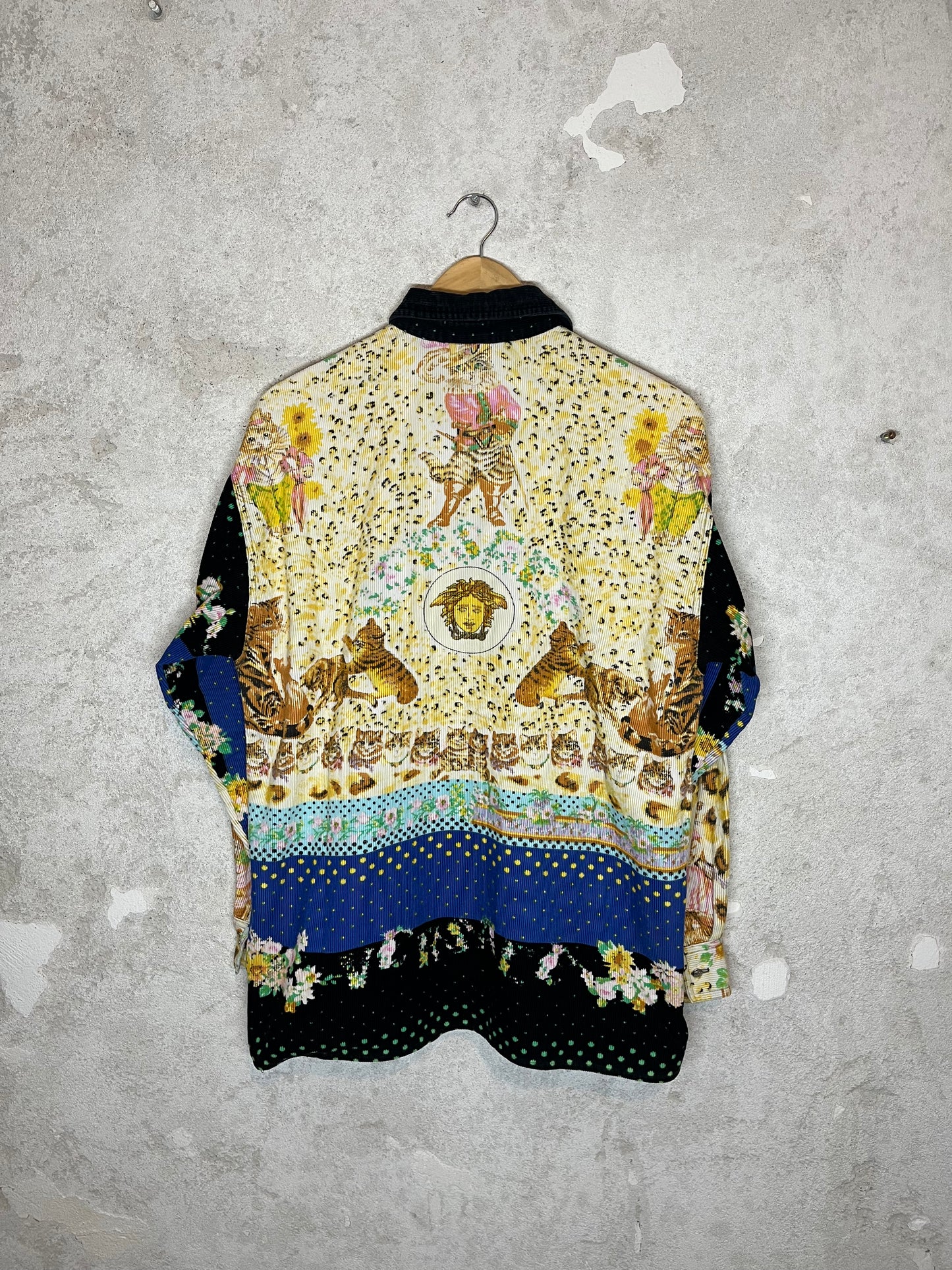 Vintage 90s Versace corduroy overshirt cats & floral - M