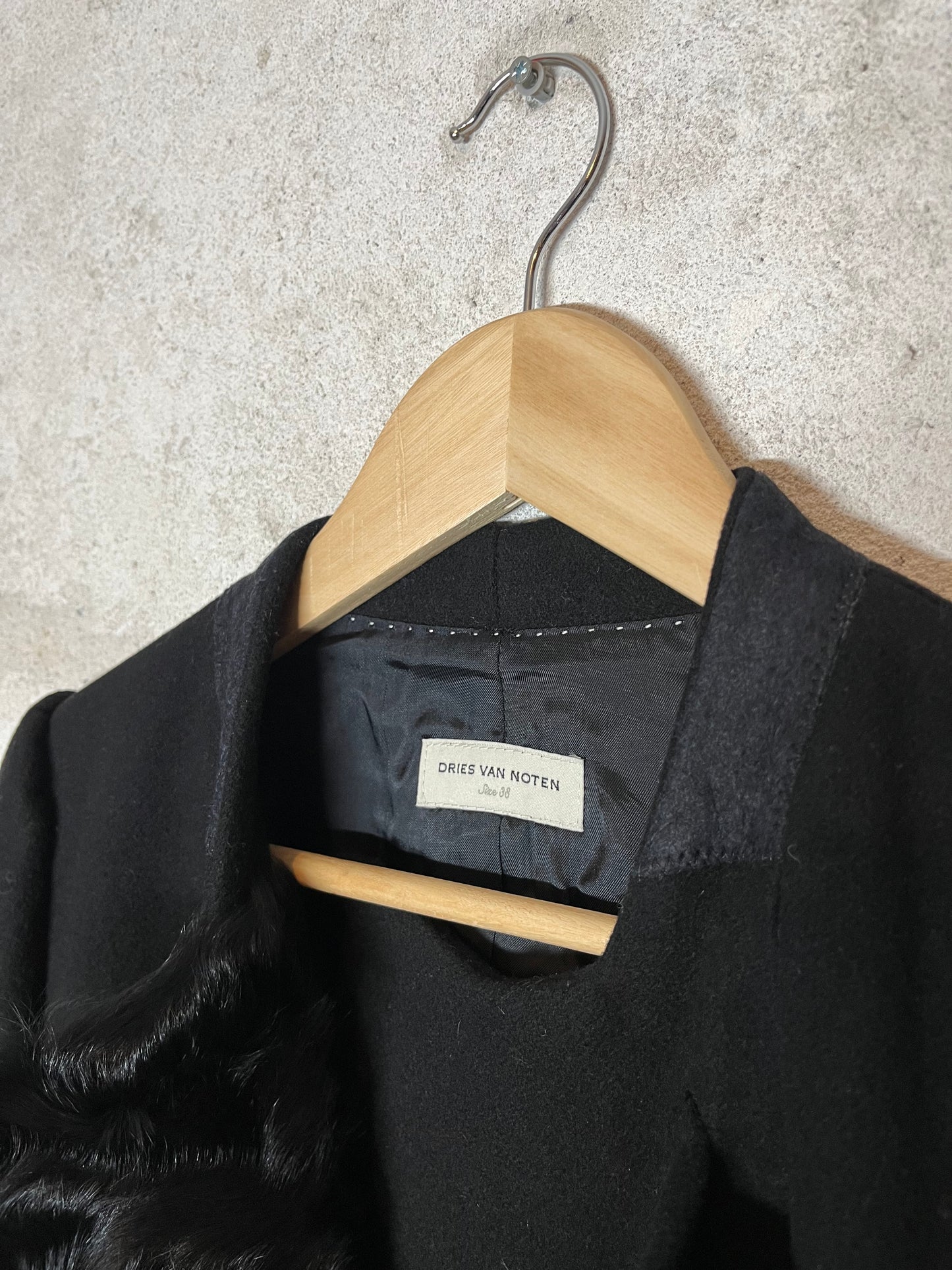 Dries van Noten fur wool trench coat jacket - S