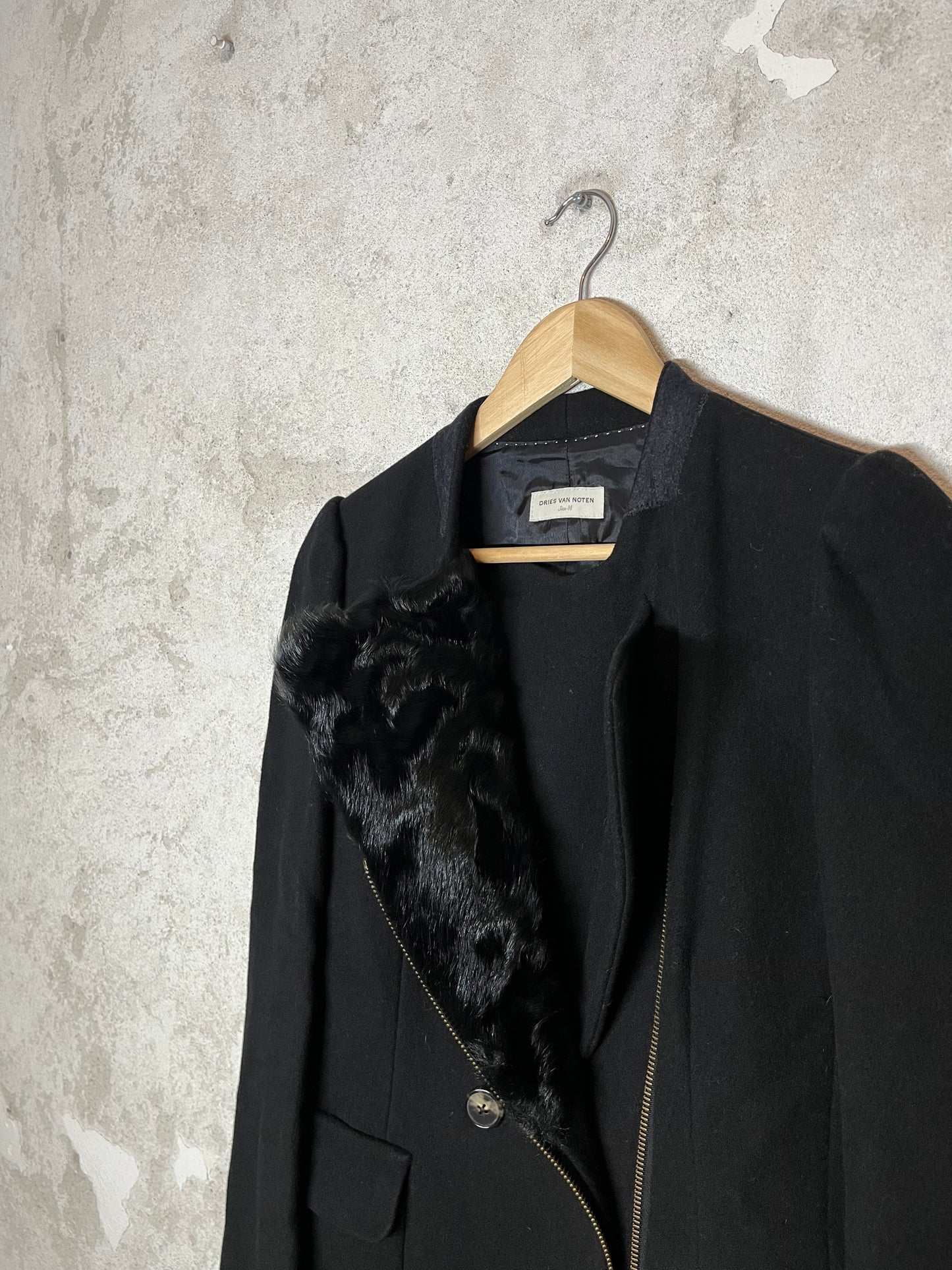 Dries van Noten fur wool trench coat jacket - S