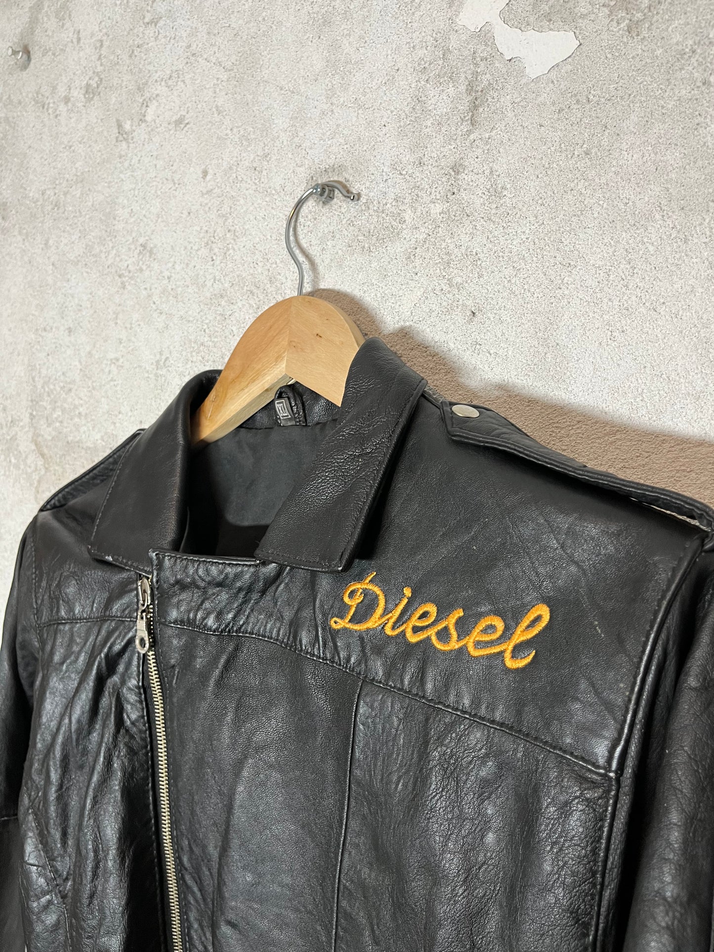 Diesel vintage 90s retro embroidered leather motor jacket - S/M