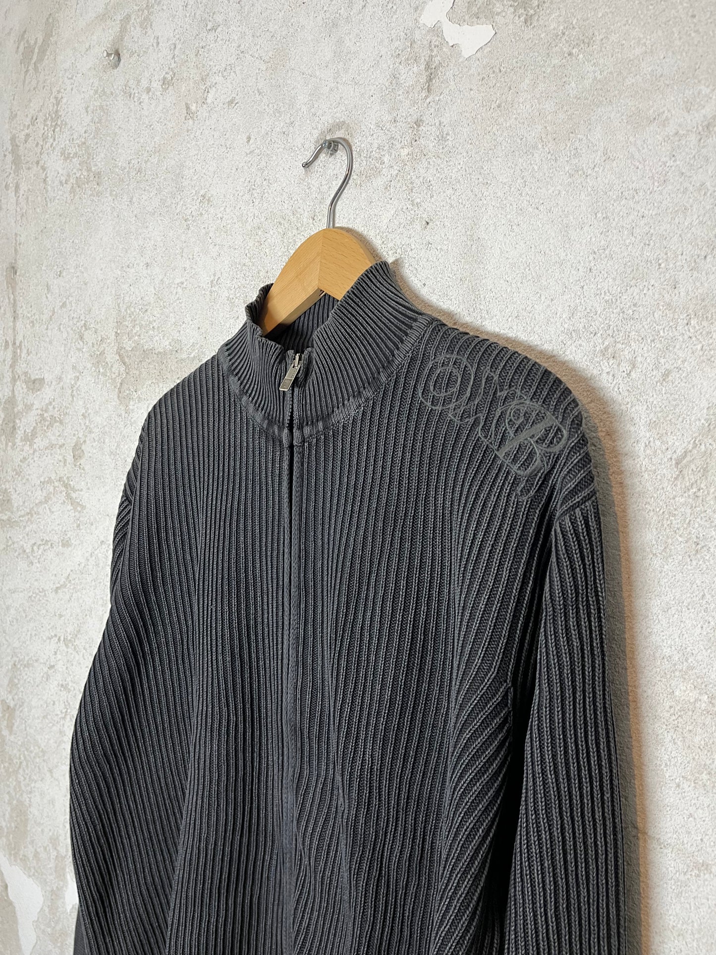 Oxbow vintage heavy knit ribbed zip-up - L