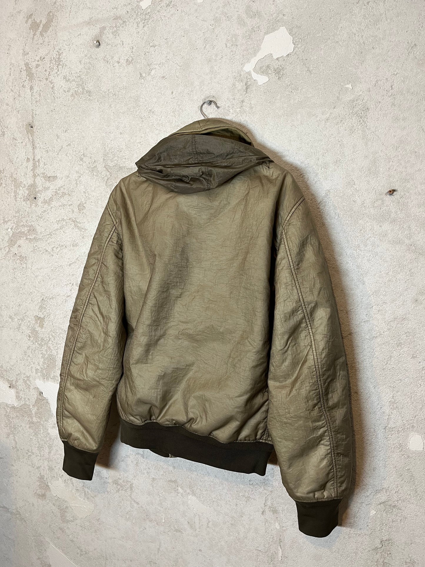 Stone Island vintage 2000s 90s khaki brown crinkle jacket bomber - XL