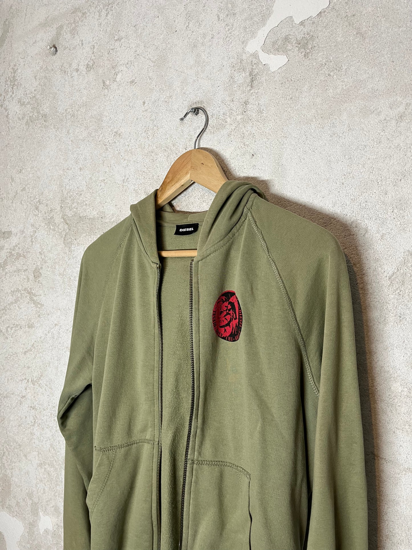 Diesel khaki green zip up sweatshirt - XS