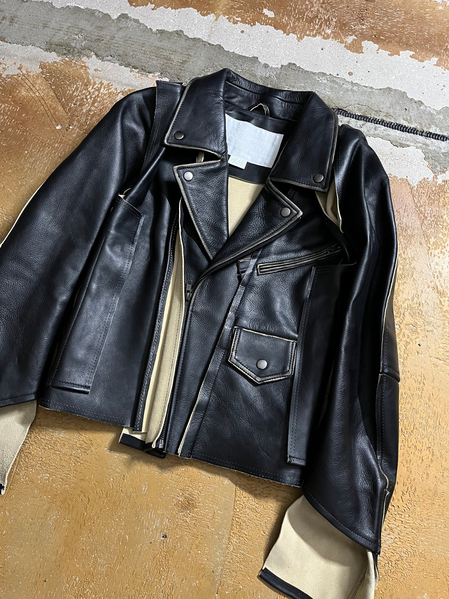 H&M maison margiela deconstructed leather motor jacket - S