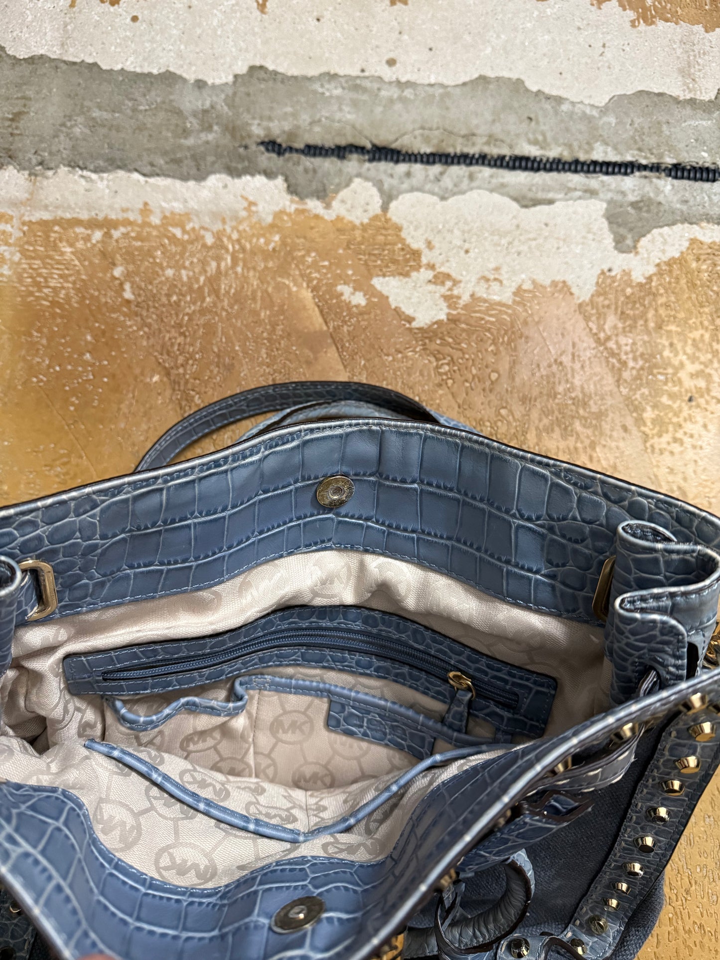 Micheal Kors Hamilton tote crocodile leather denim bag