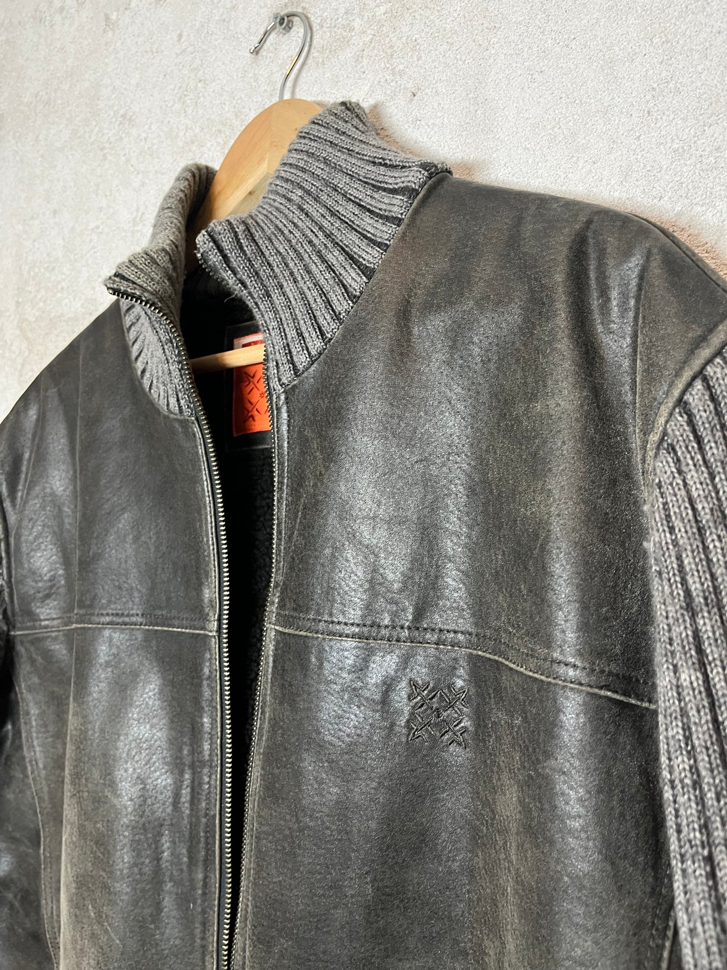 Oxbow 2000s vintage leather / knitted rib jacket - L