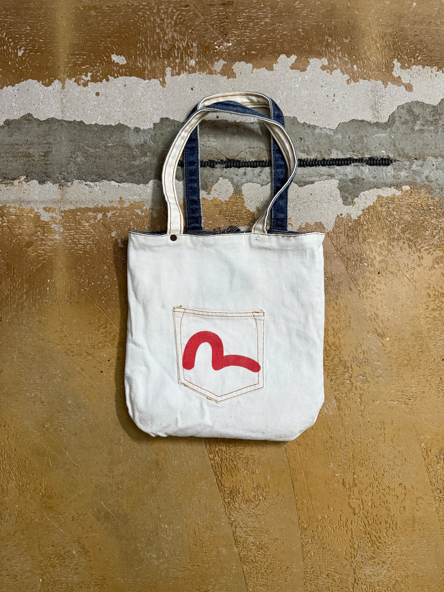 Evisu reversible denim tote bag