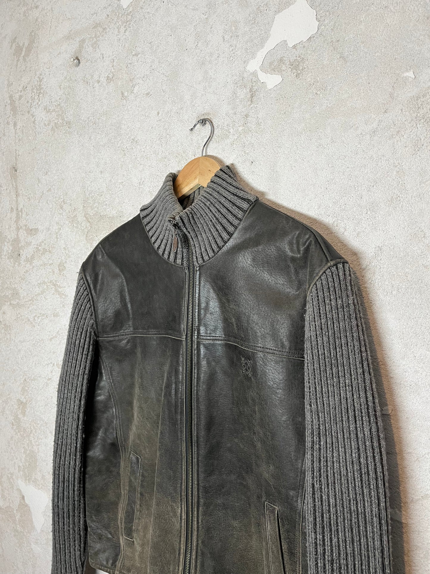 Oxbow 2000s vintage leather / knitted rib jacket - L