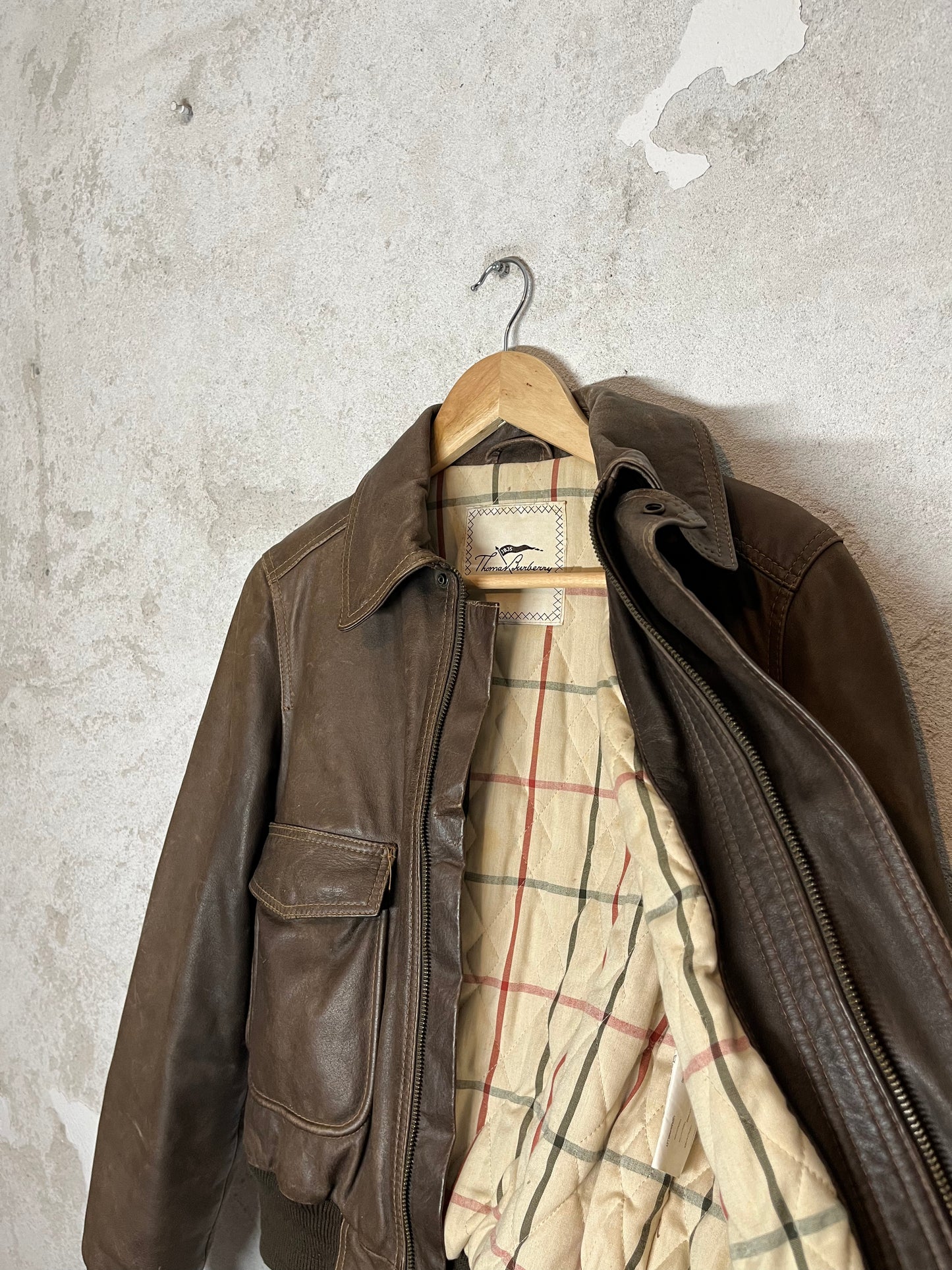 Thomas Burberry vintage brown leather lined jacket - S