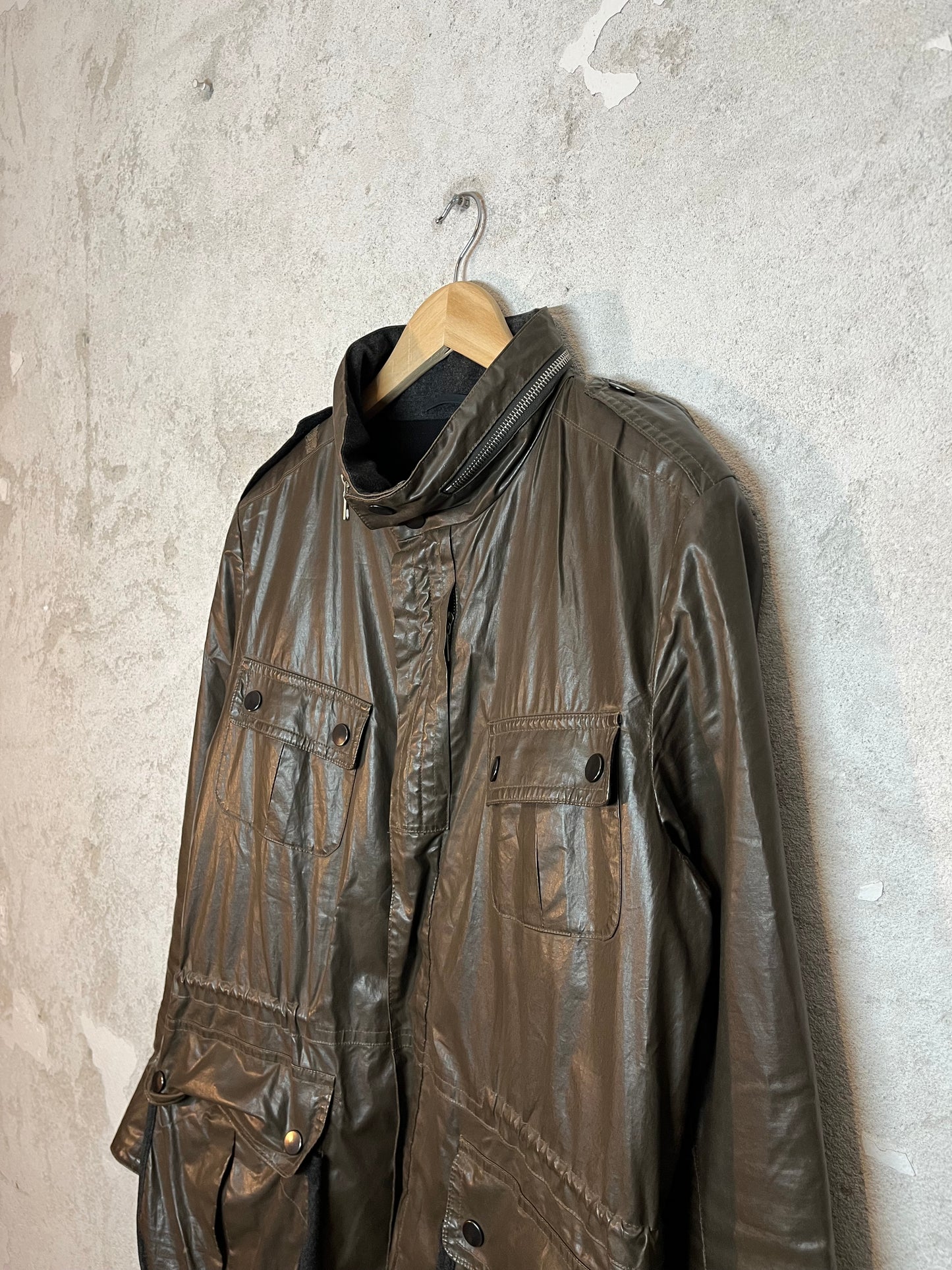 Dries van Noten waxed cotton military trench coat jacket