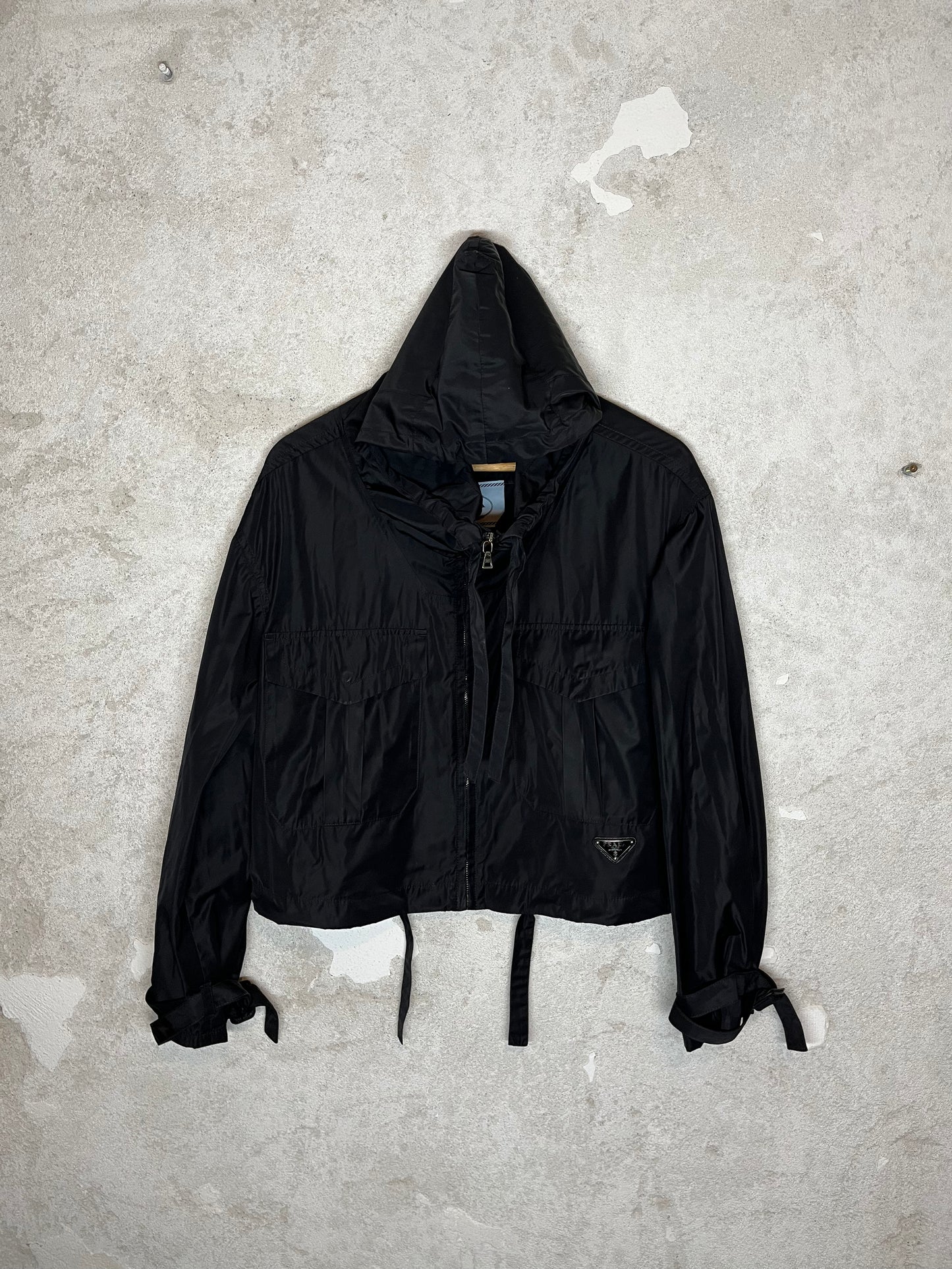 Prada nylon cropped hooded zipper jacket - M