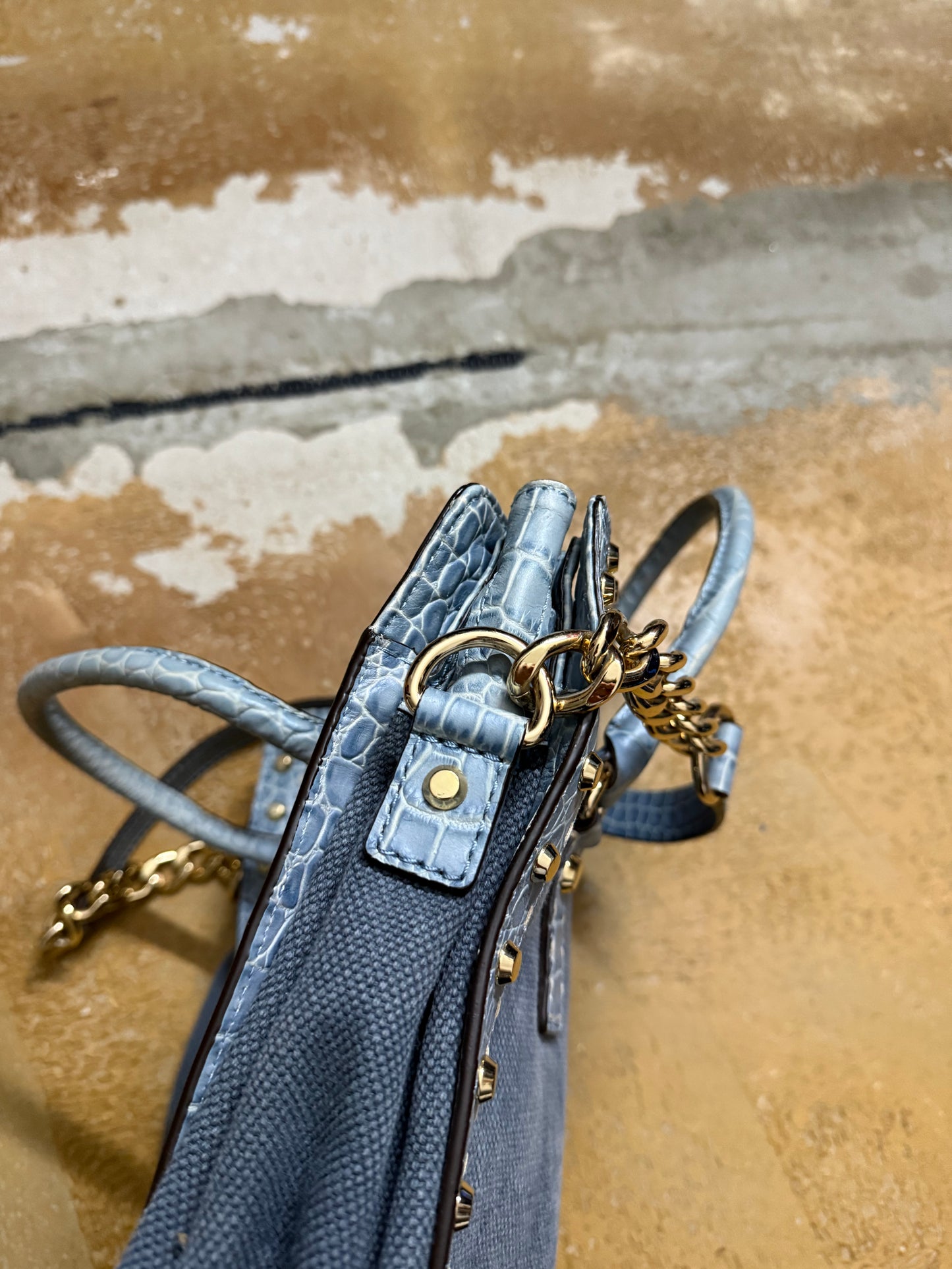 Micheal Kors Hamilton tote crocodile leather denim bag