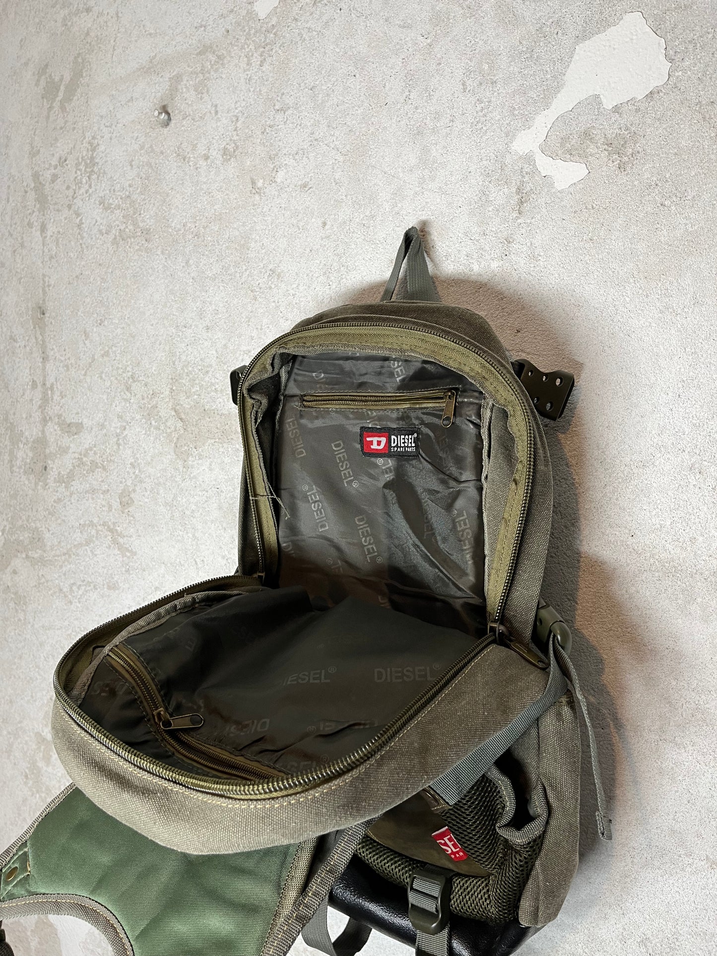 Diesel military cargo leather backpack