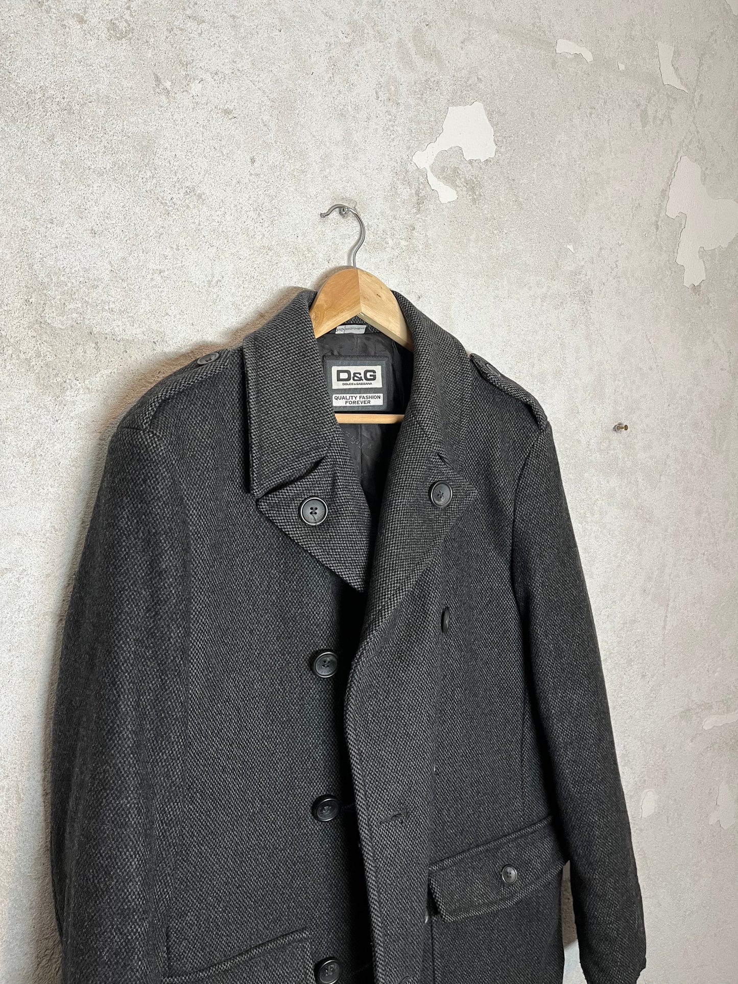 Dolce & Gabbana knitted wool trench overcoat dark grey - L