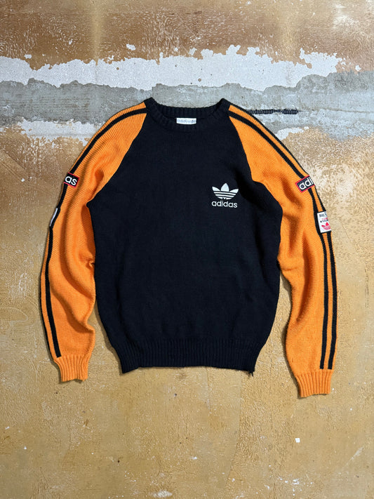 Adidas vintage knit orange black sweater - L