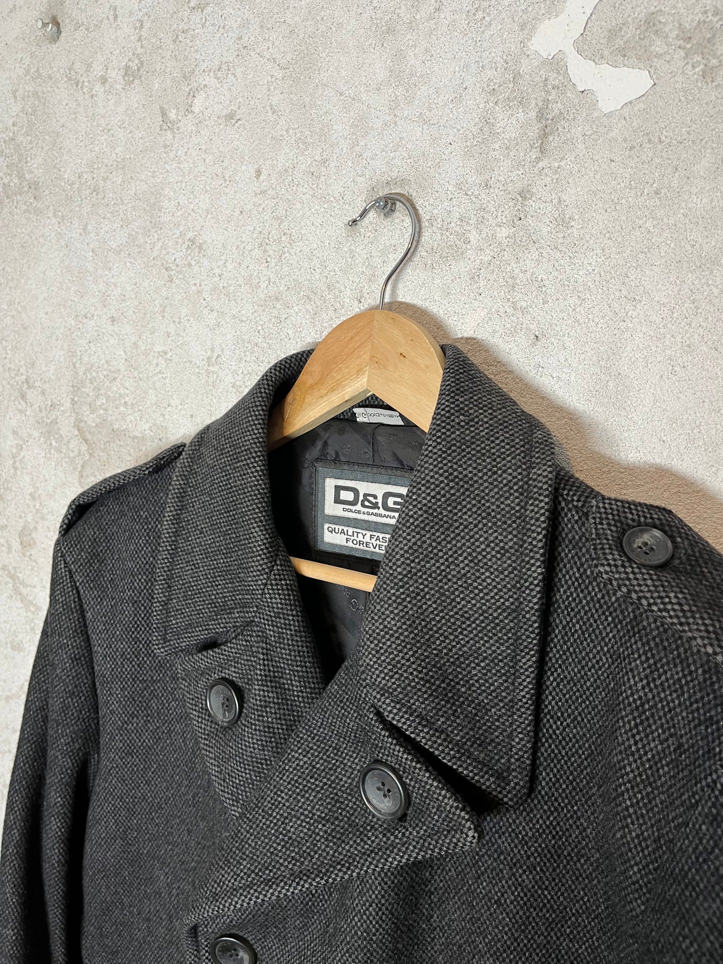 Dolce & Gabbana knitted wool trench overcoat dark grey - L