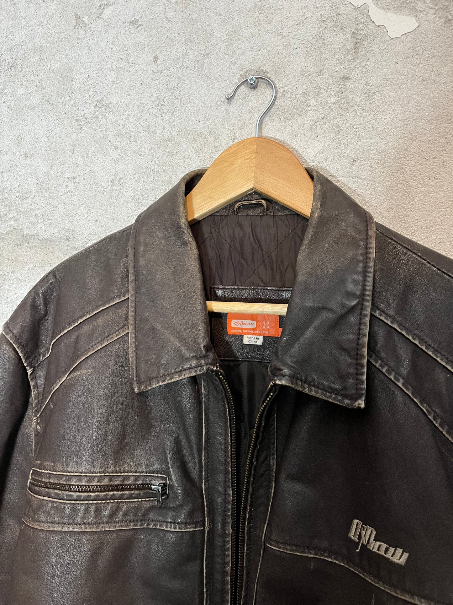 Oxbow vintage retro leather surf skate motor race jacket - M