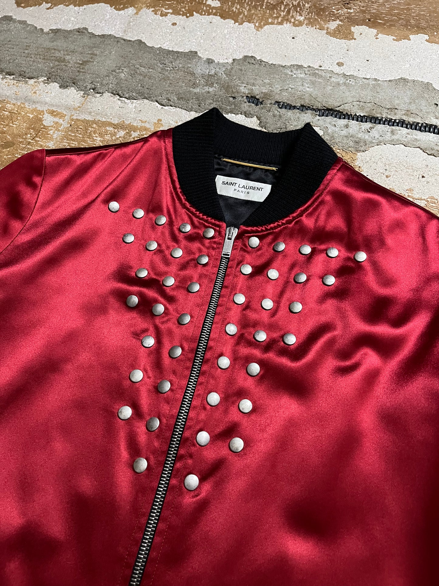 Saint Laurent studded satin bomber jacket - S