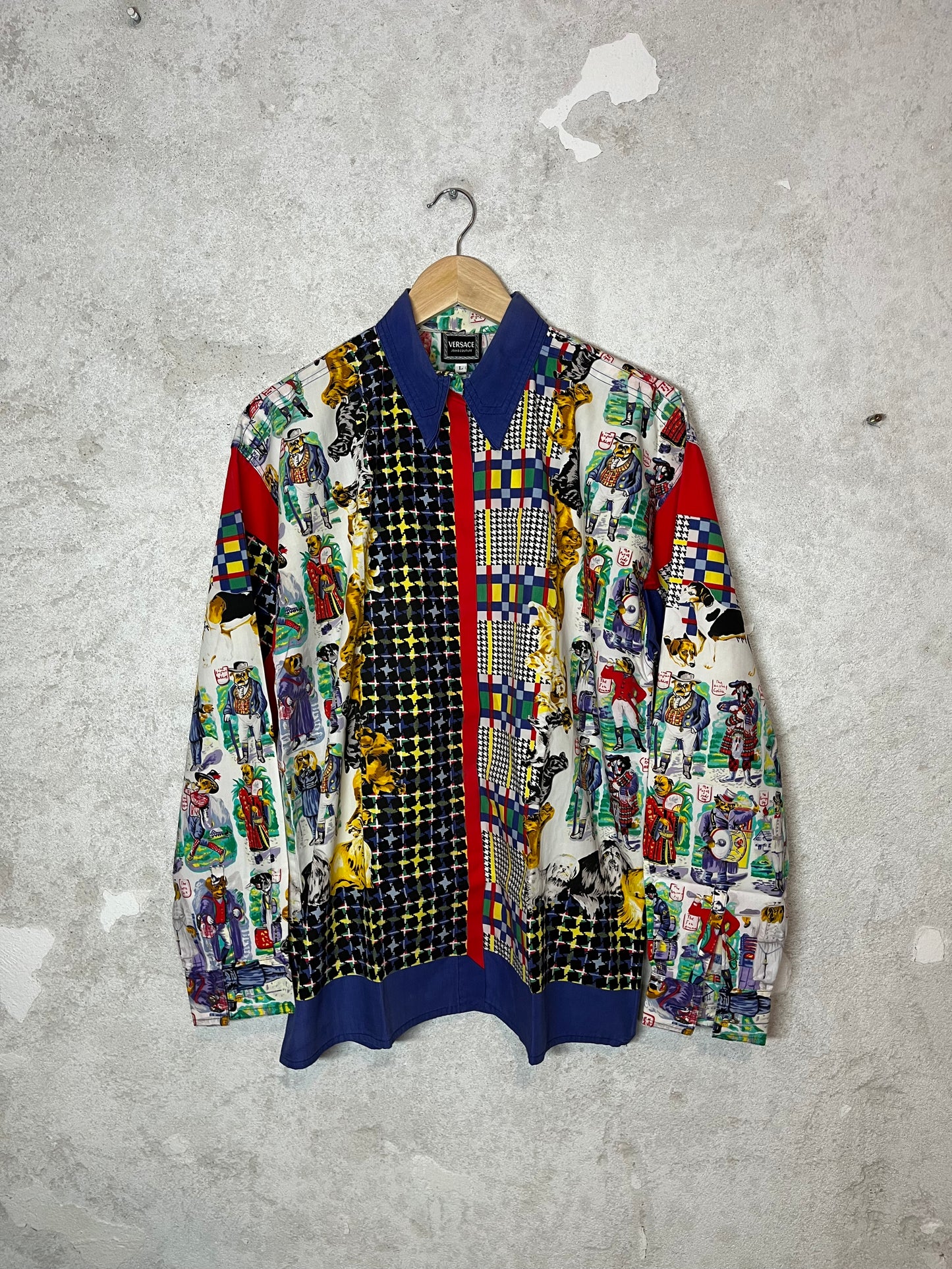 Versace vintage 1996 multicolor rare dog shirt - L