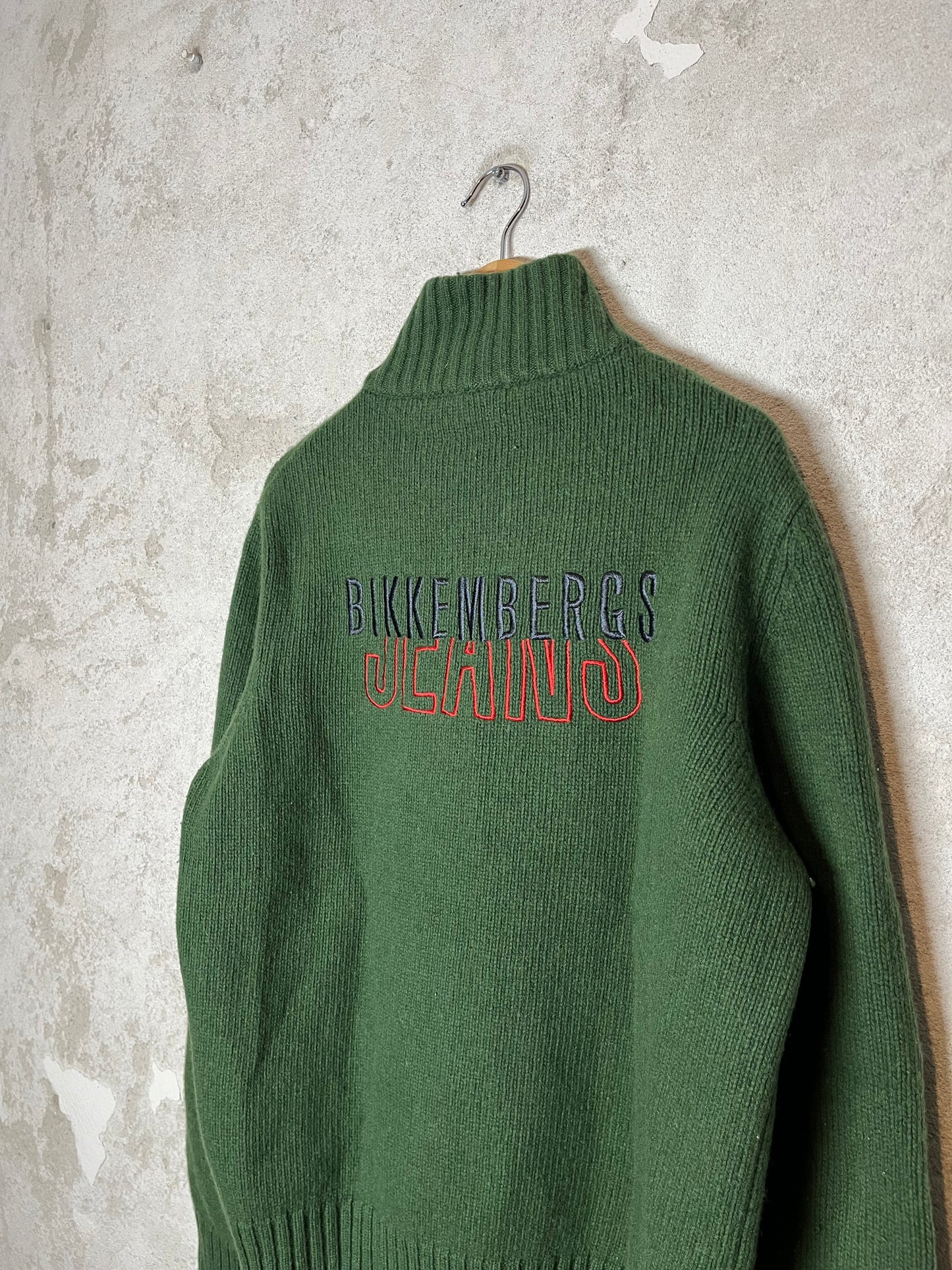 Dirk Bikkembergs Jeans green knit zip-up sweater - L