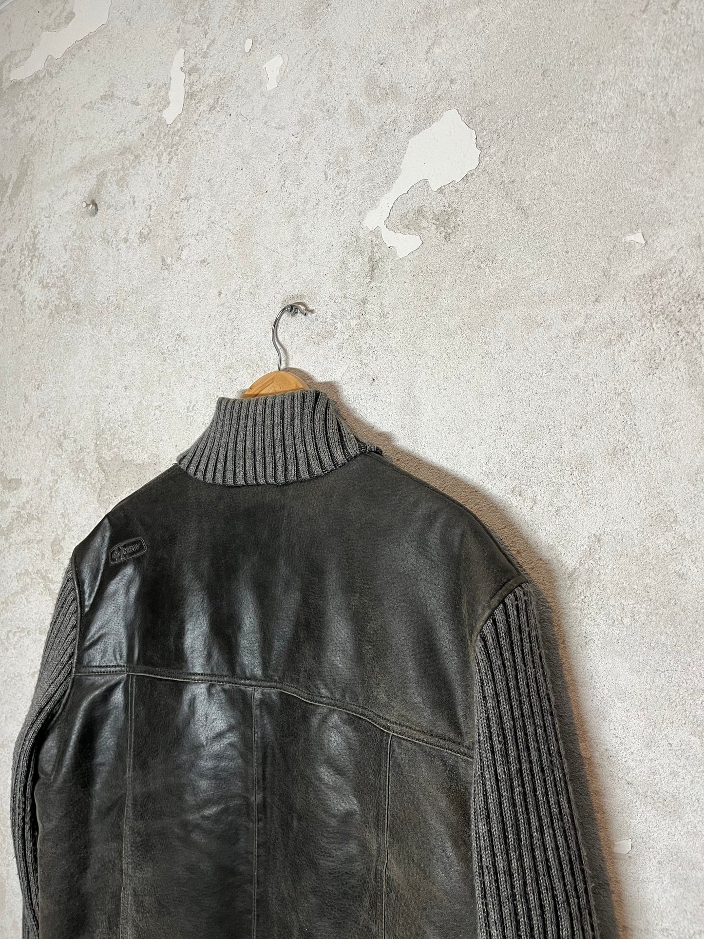 Oxbow 2000s vintage leather / knitted rib jacket - L