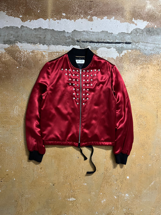 Saint Laurent studded satin bomber jacket - S