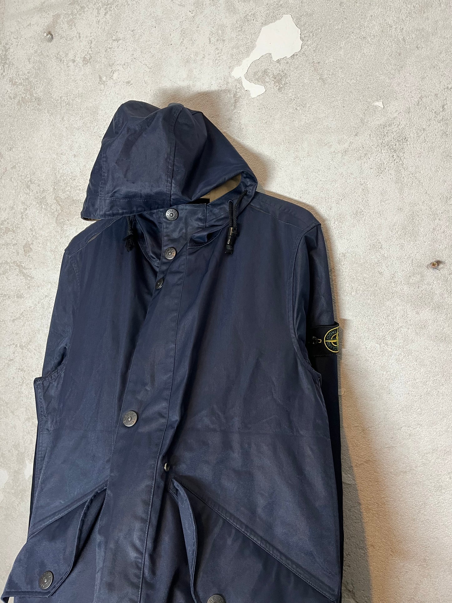 Stone Island reversible rare 2-in-1 lined vintage waxed trenchcoat jacket - L