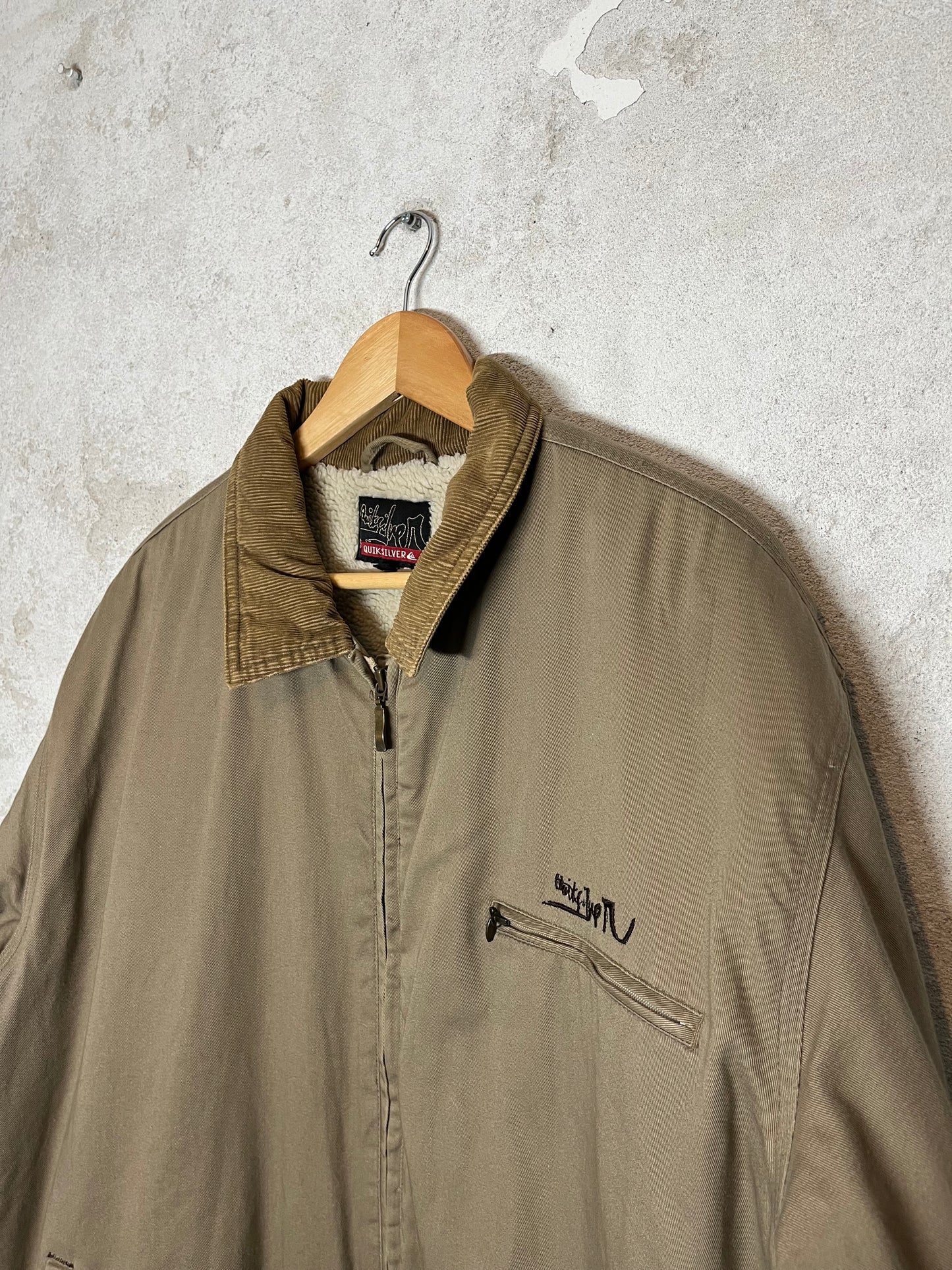 Quiksilver vintage retro surf skate sherpa sherling canvas jacket -