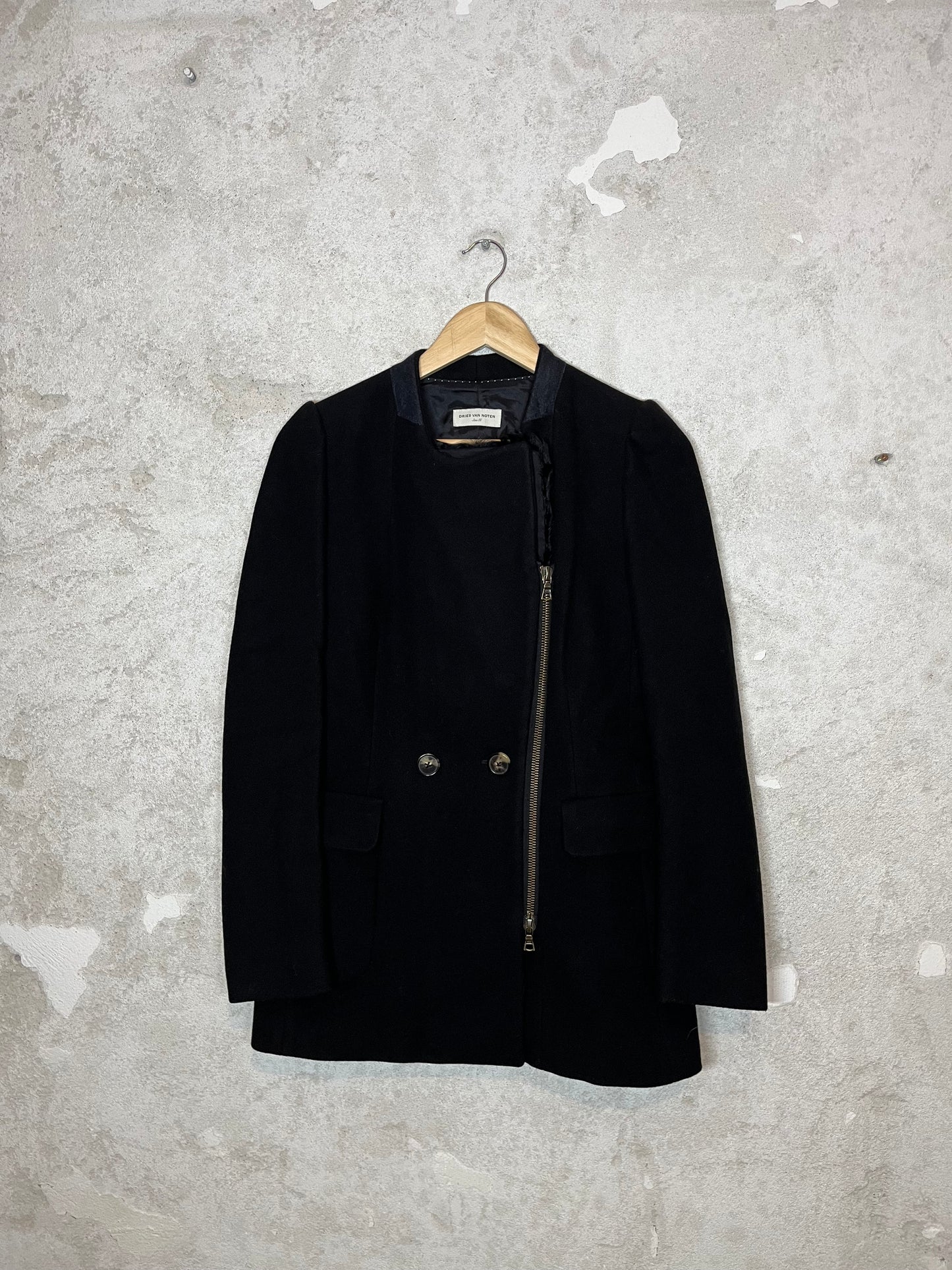 Dries van Noten fur wool trench coat jacket - S