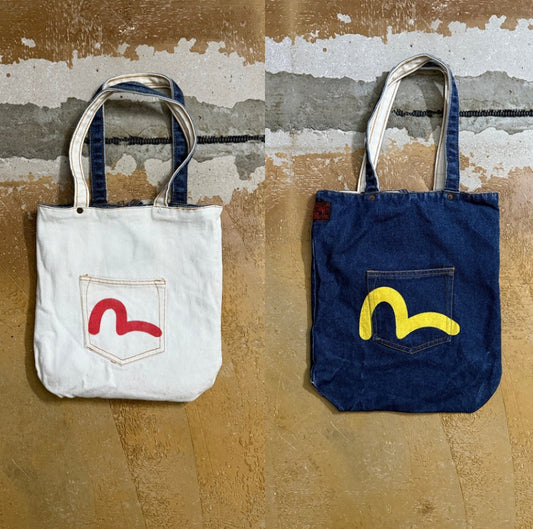 Evisu reversible denim tote bag