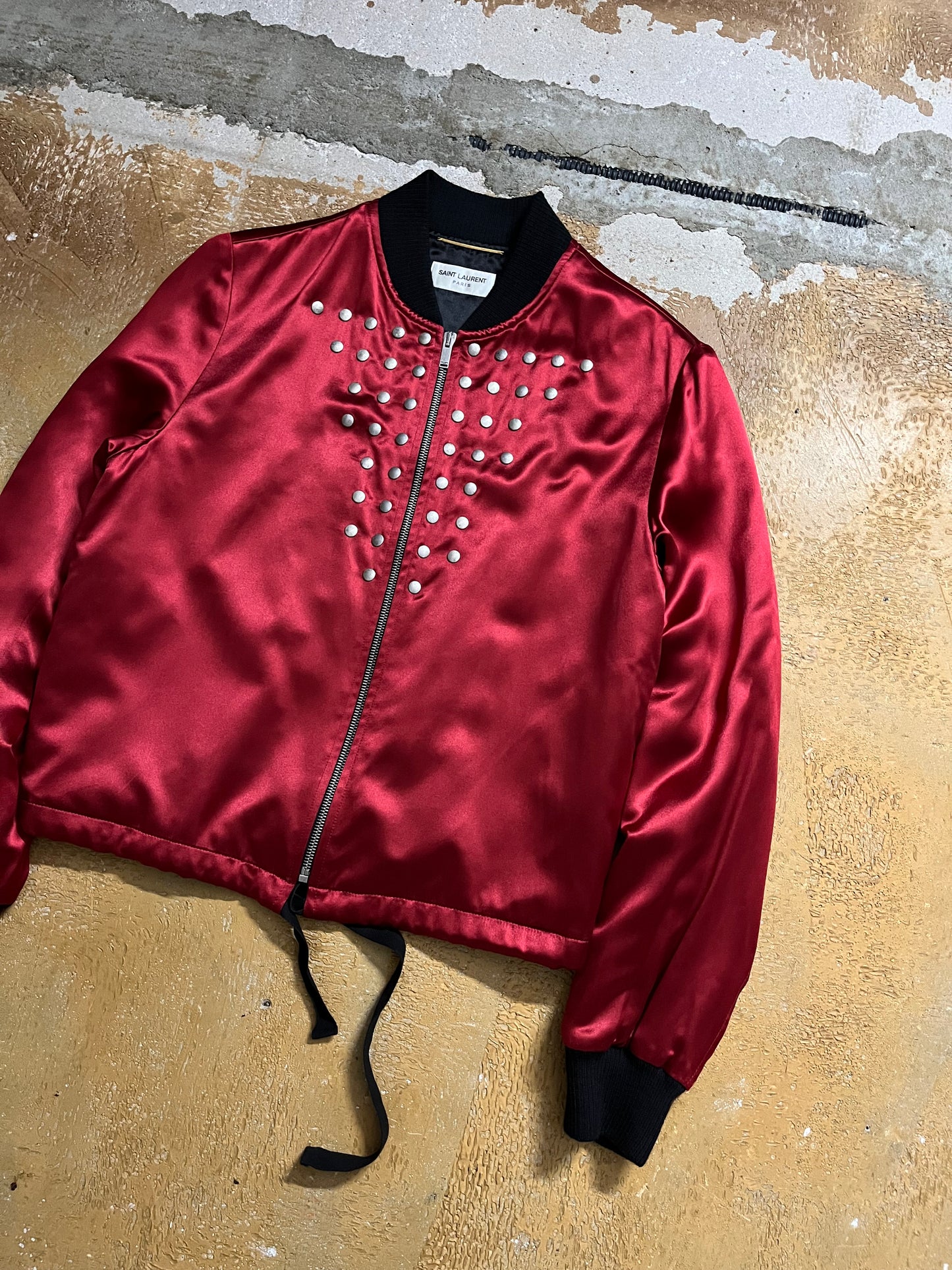 Saint Laurent studded satin bomber jacket - S