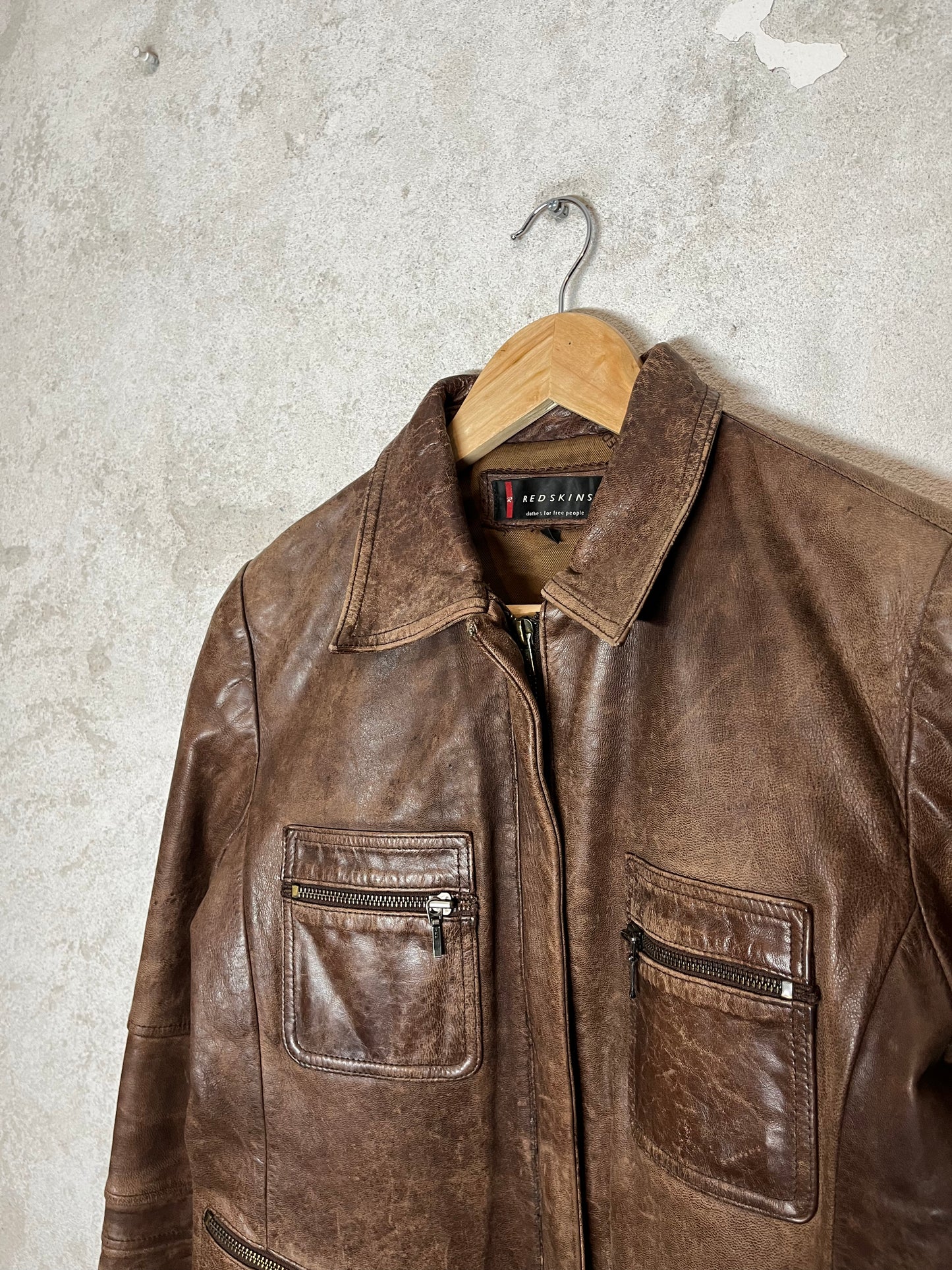 Red Skins vintage brown leather motor jacket - M