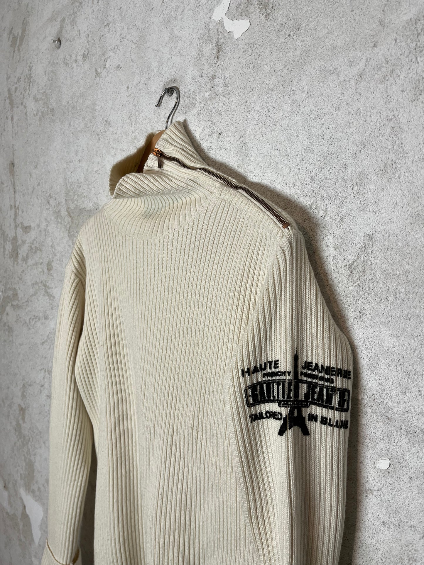 Jean Paul Gaultier side zip print ribbed sweater - S/M