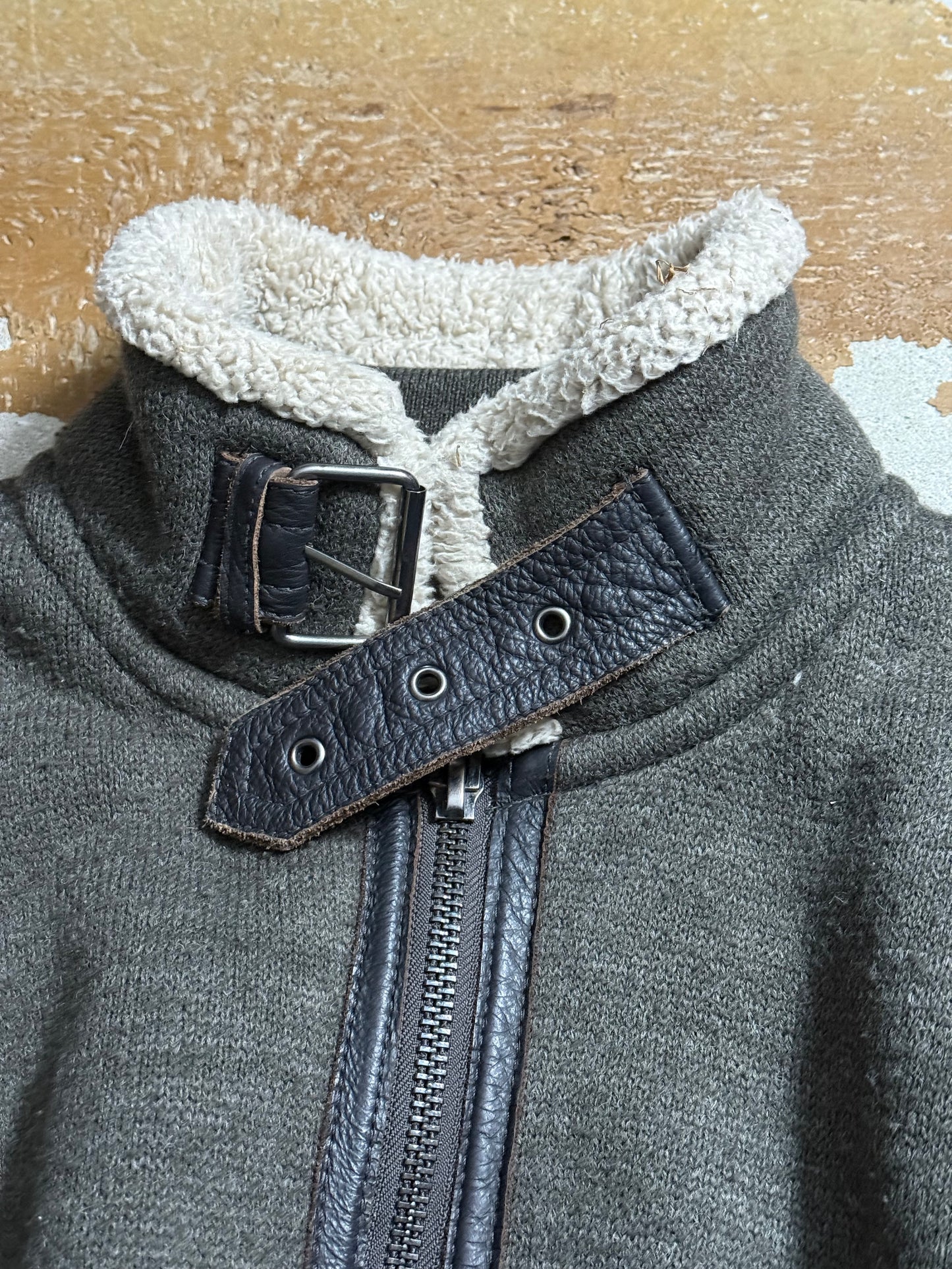 Schott NYC sherpa leather detail jacket - M