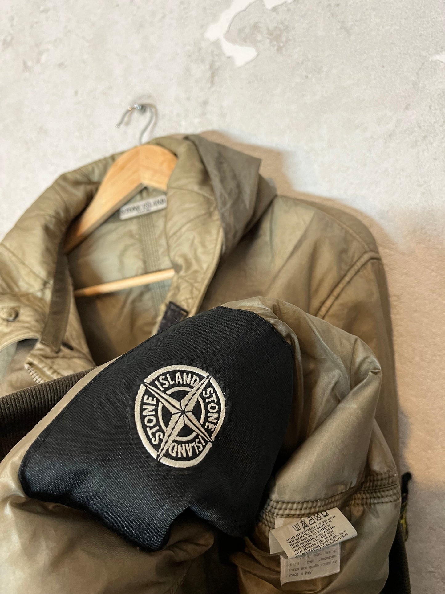 Stone Island vintage 2000s 90s khaki brown crinkle jacket bomber - XL