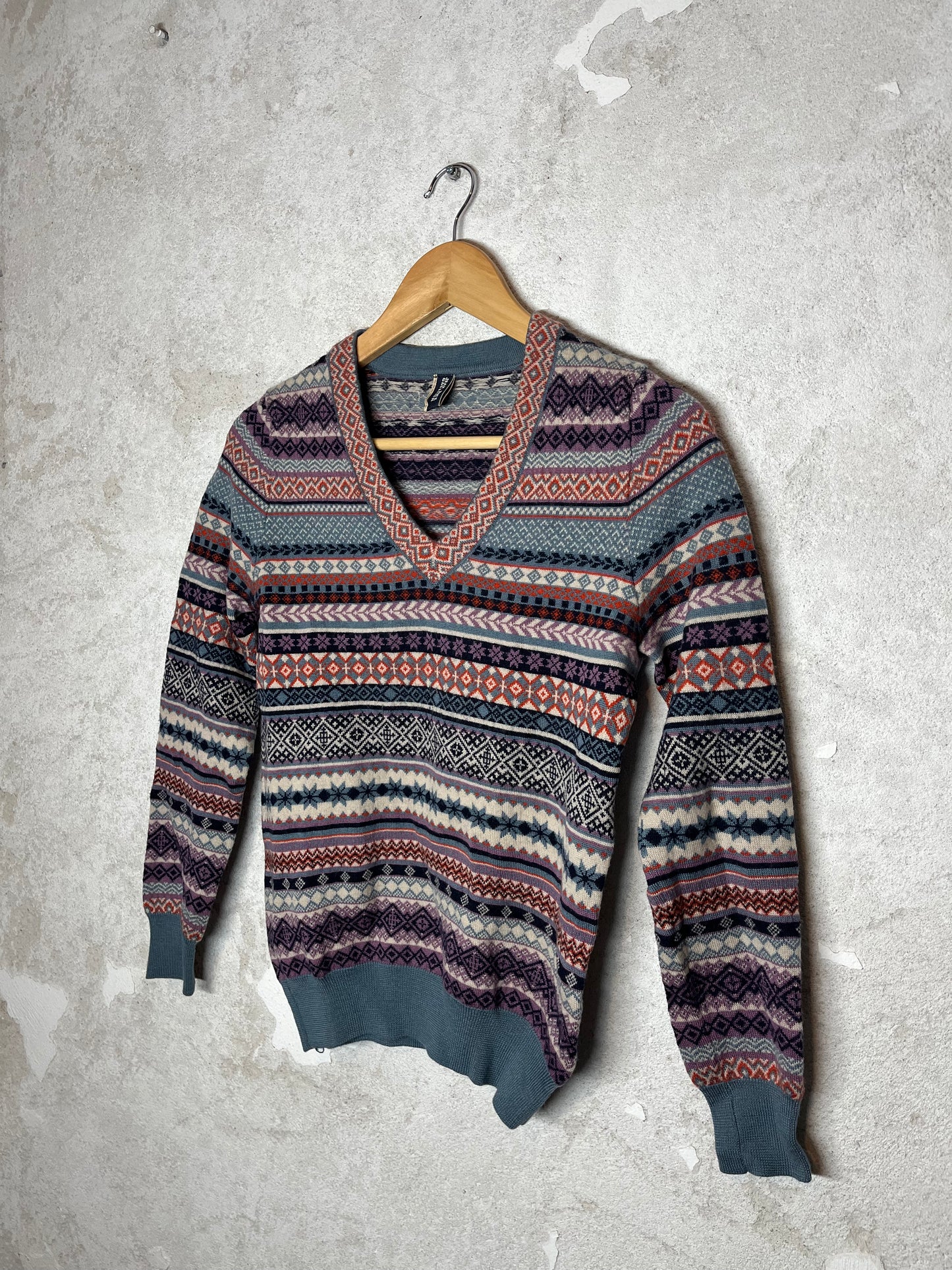 Jean Paul Gaultier wool aztec V neck knit sweater - S