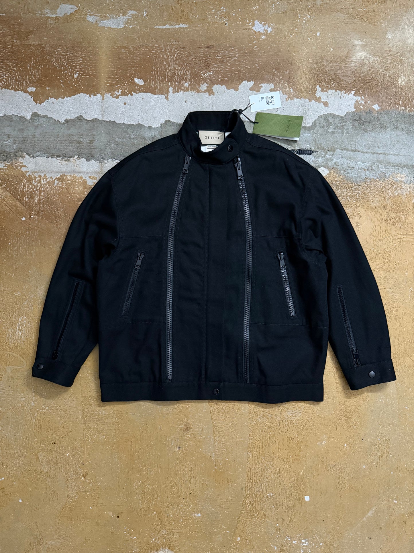 Gucci black asymmetrical zipper jacket - M
