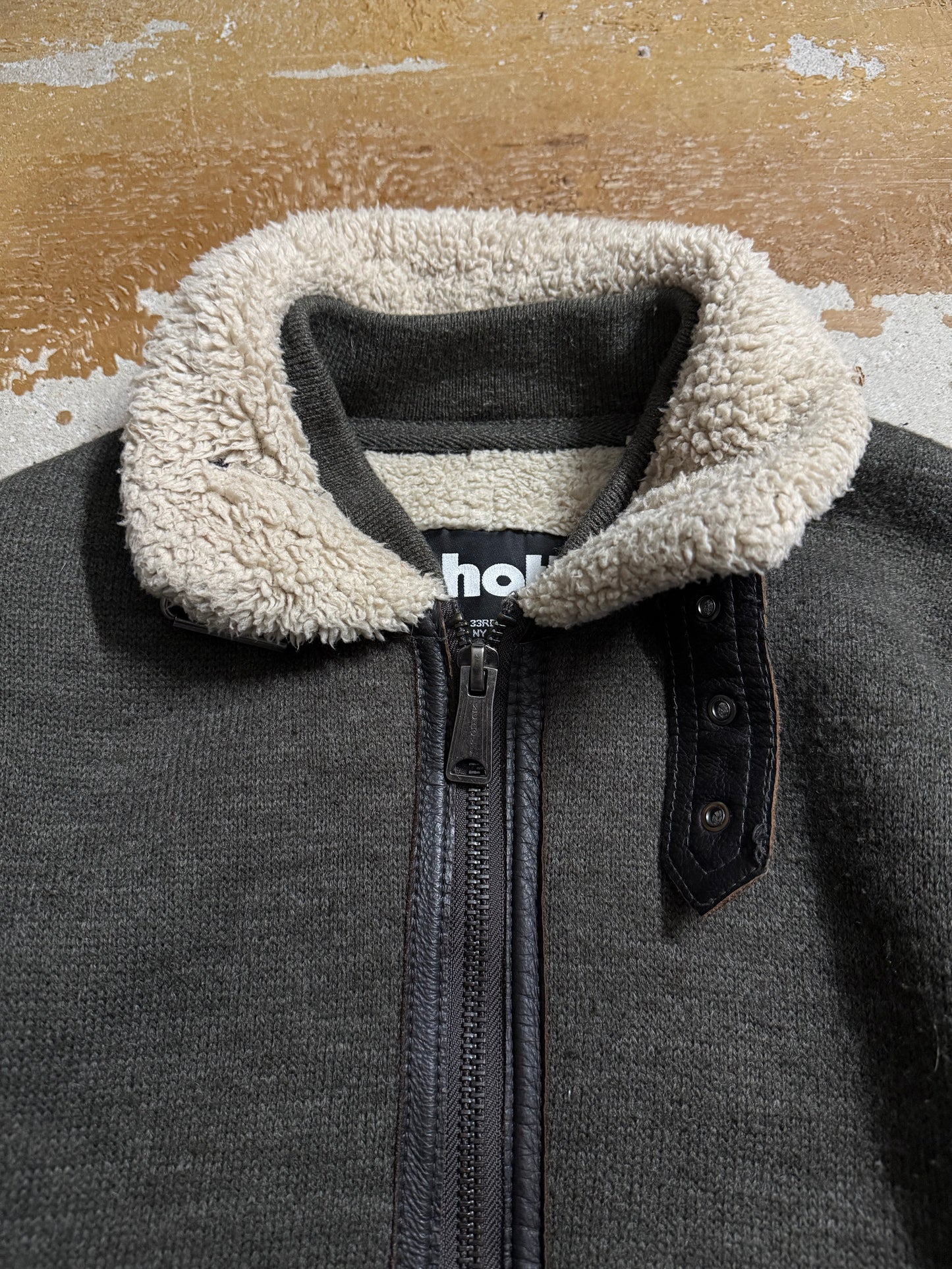 Schott NYC sherpa leather detail jacket - M