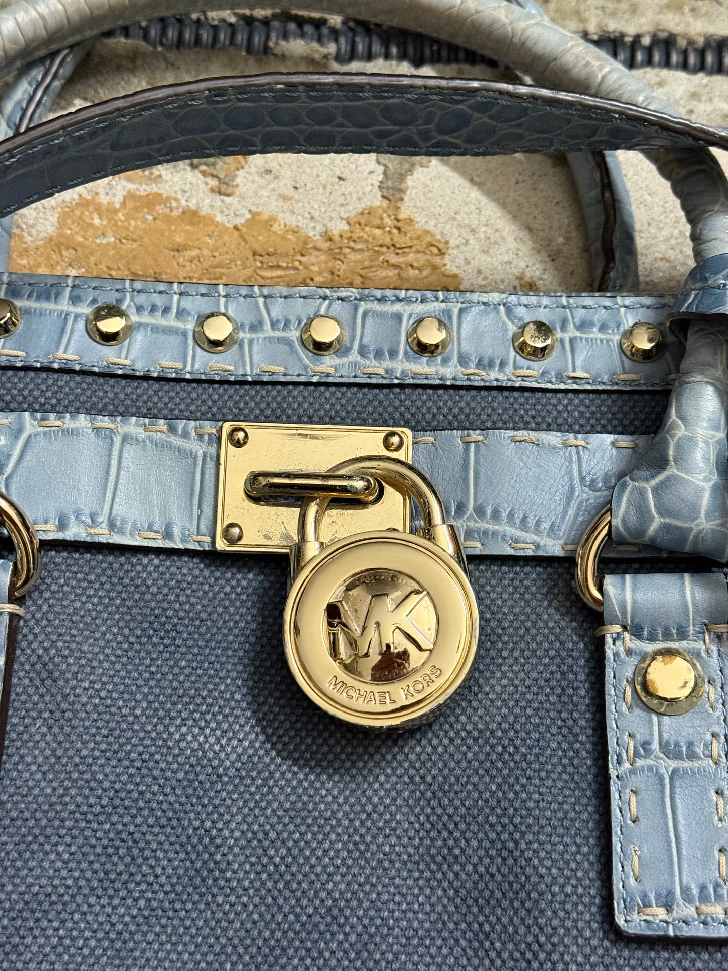 Micheal Kors Hamilton tote crocodile leather denim bag