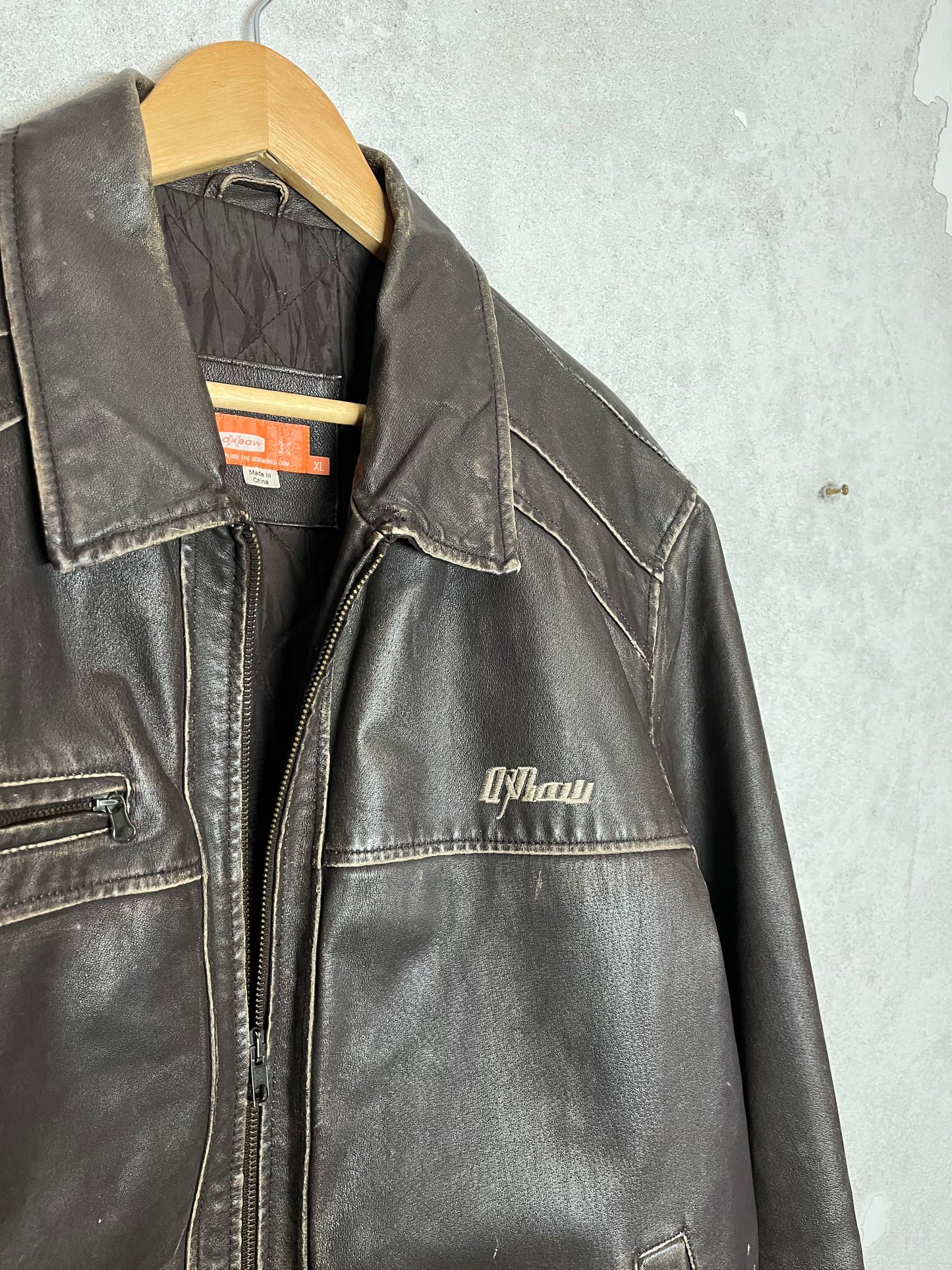 Oxbow vintage retro leather surf skate motor race jacket - M